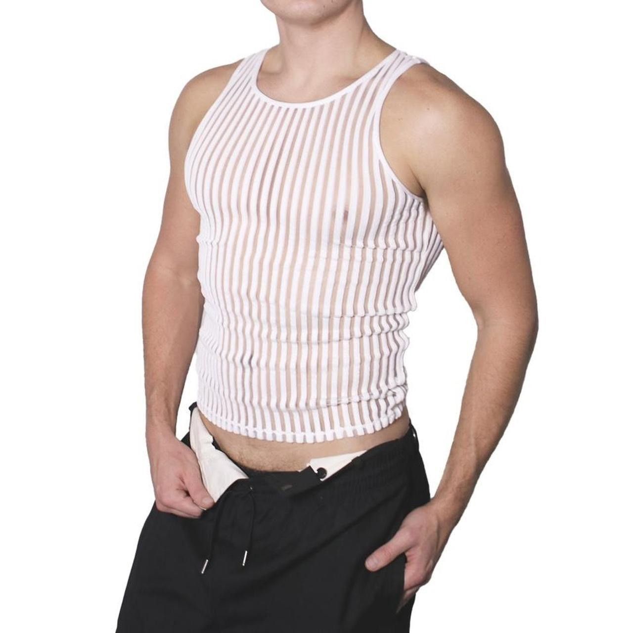 image of Avant Garde Ss23 Jdc The Rib Transparent Tank Top Shirt in White, Men's (Size Medium)