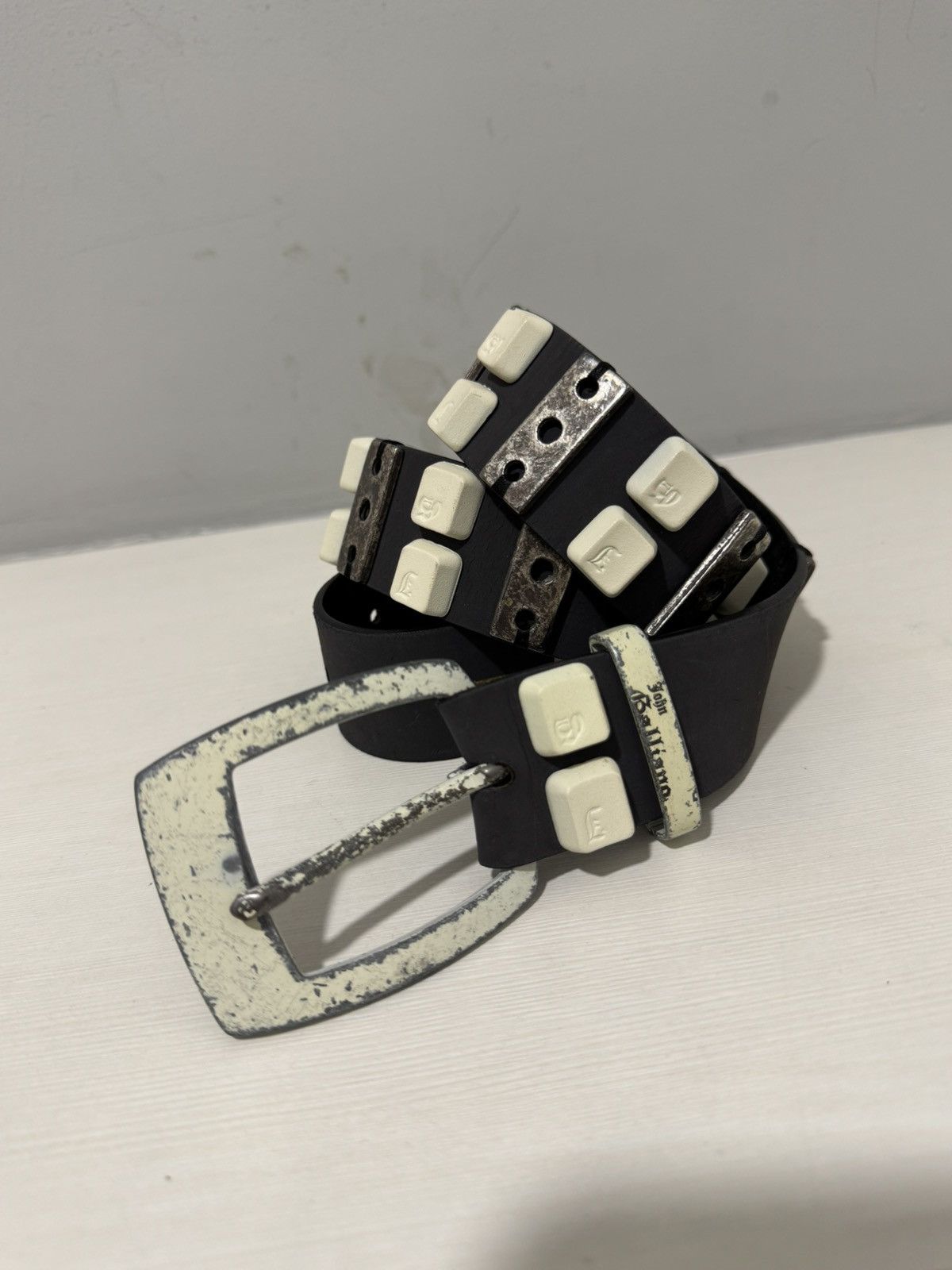 John Galliano JOHN GALLIANO KEYBOARDS STUDDED LEATHER BELT Size 32 - 1 Thumbnail