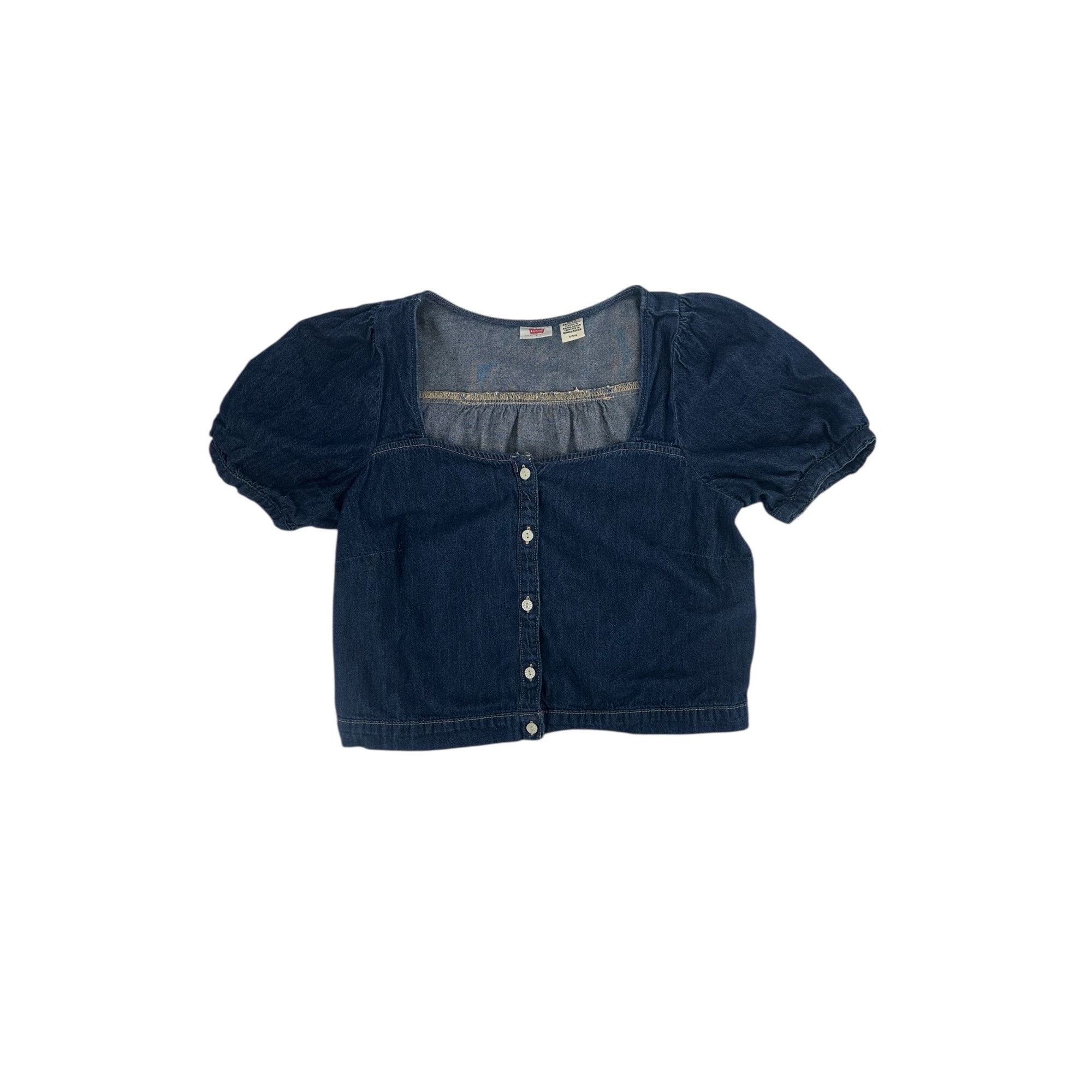 Levi's Levi’s Top - Dark Wash Denim Puff Sleeve Crop - Small Size S / US 4 / IT 40 - 4 Thumbnail
