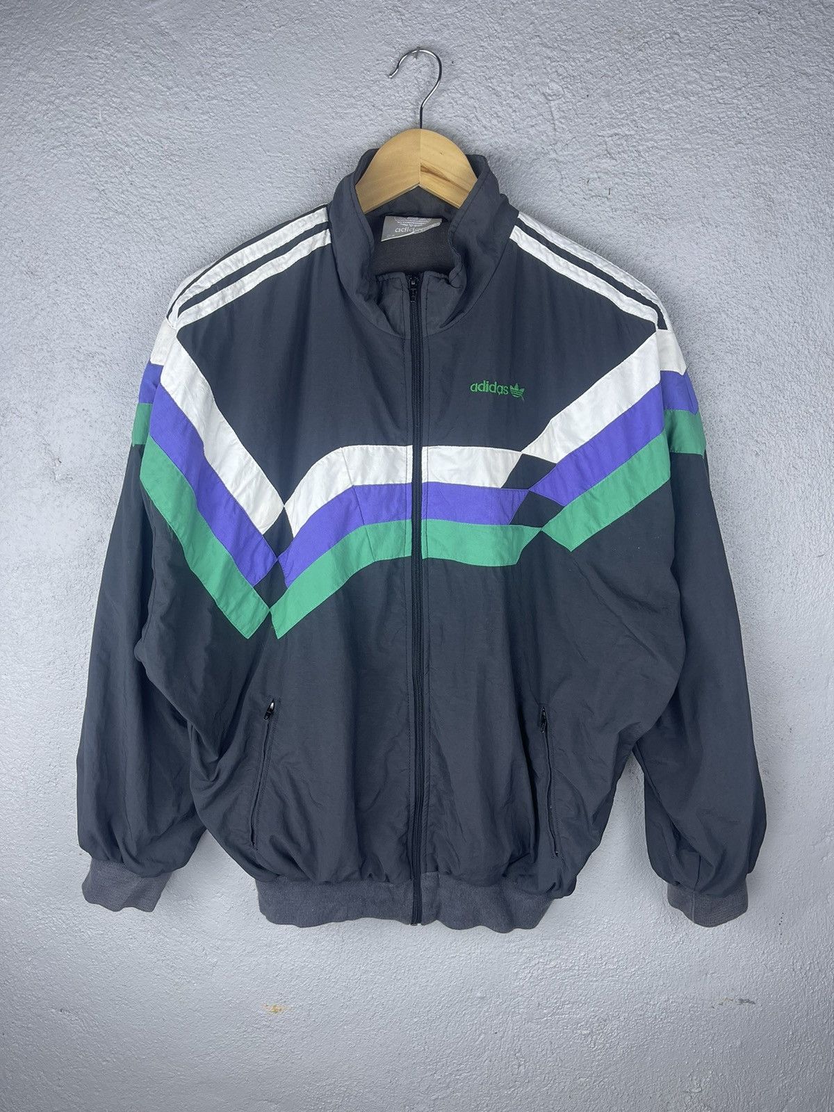 Pre-owned Adidas X Vintage Adidas 3 Stripe Production Ventex Color Block Jacket In Black