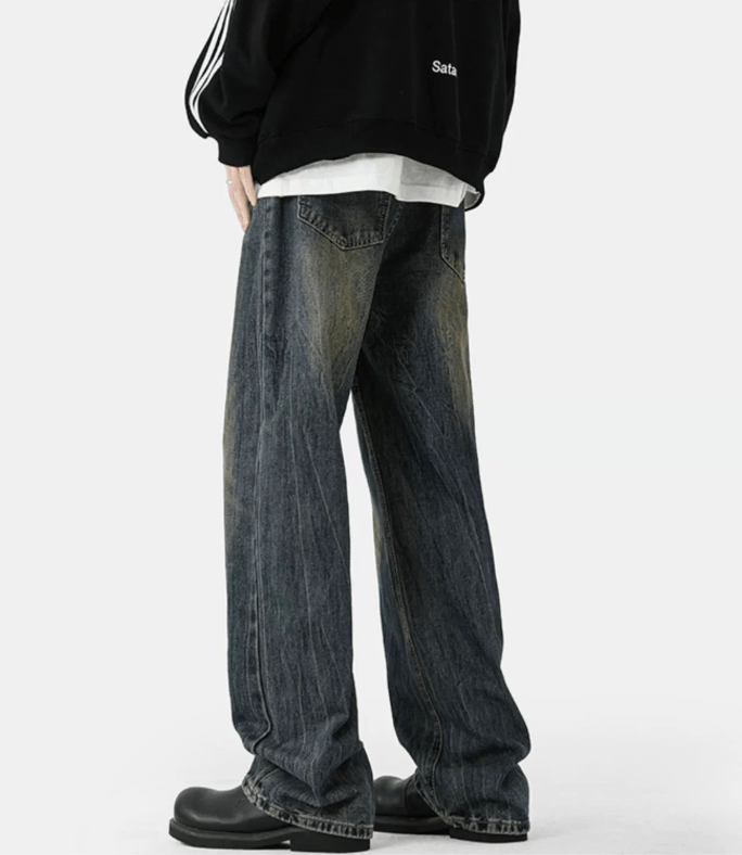 Jean American washed retro men's straight loose flared jeans Size US 32 / EU 48 - 4 Thumbnail
