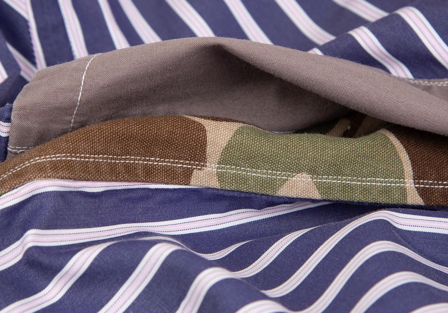 Junya Watanabe Duck Camouflage Panel Stripe Shirt in Navy Khaki M Size US M / EU 48-50 / 2 - 18 Thumbnail