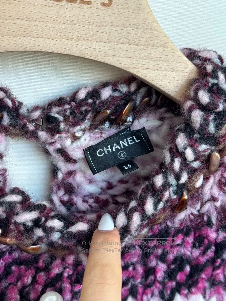 Chanel Chanel 22K thick chain pink striped gradient wool knitted Size XS / US 0-2 / IT 36-38 - 4 Thumbnail