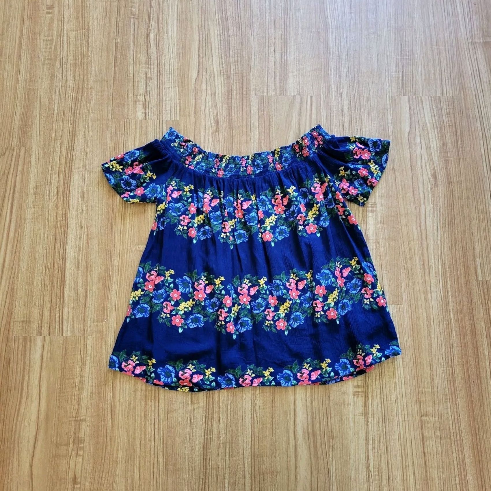 Old Navy Old Navy Floral Womens Medium Coral Off Shoulder Casual Flowy Top Size M / US 6-8 / IT 42-44 - 3 Thumbnail