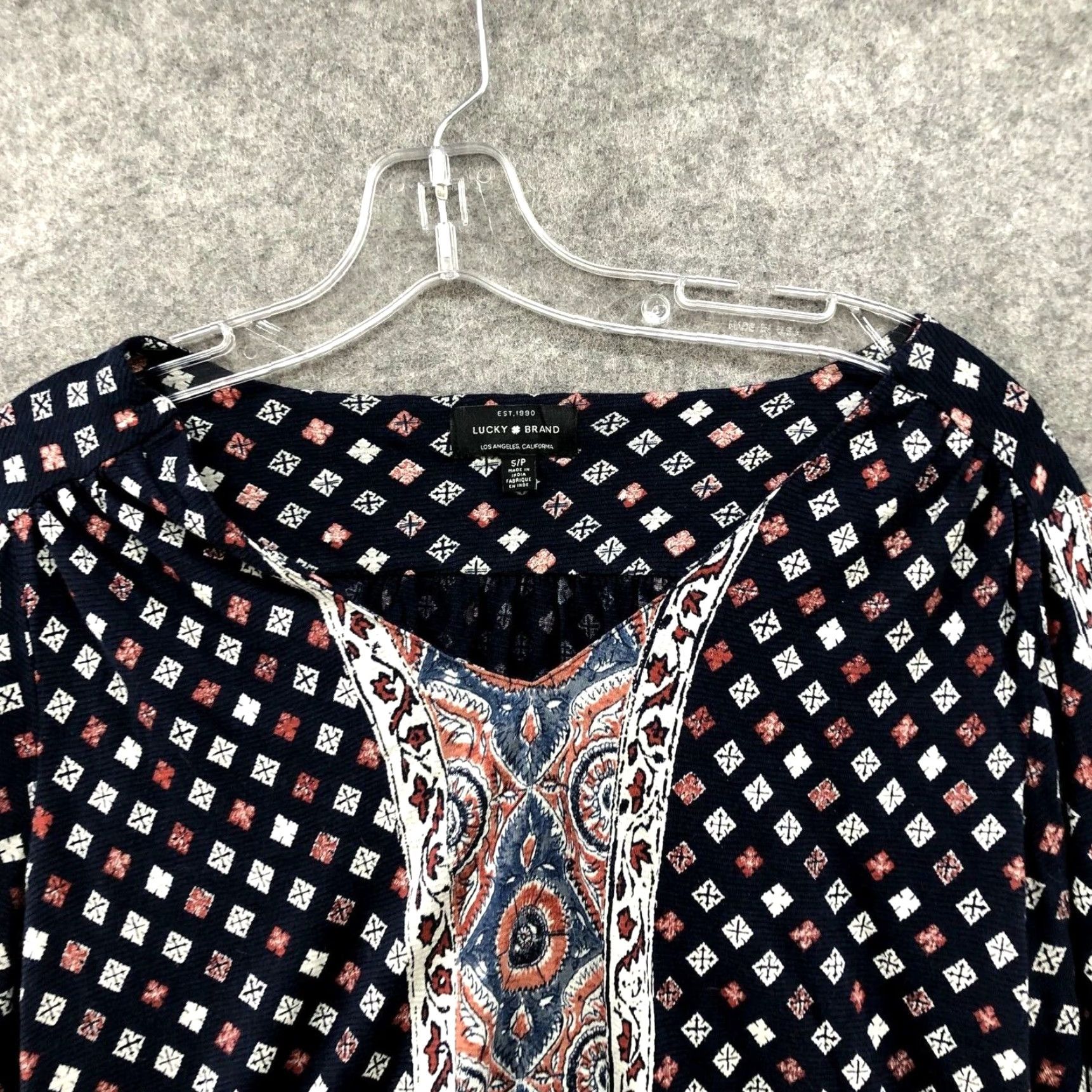 Lucky Brand Lucky Brand Blouse Shirt Women S Boho Paisley Navy V-Neck Linen Blend Long Sleeve Size S / US 4 / IT 40 - 3 Thumbnail