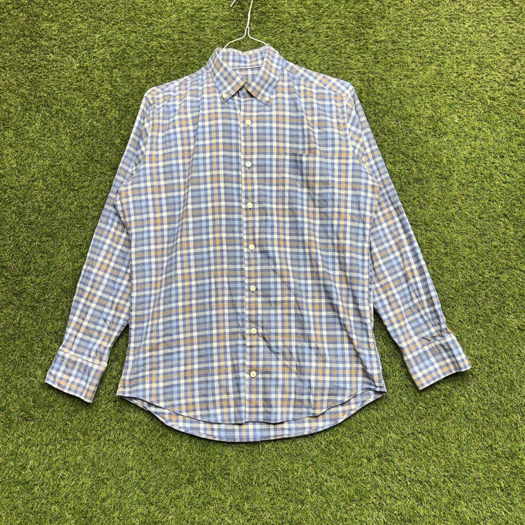 Peter Millar Peter Millar Button-Up Shirt Mens Medium Blue Plaid Long Sleeve Casual Dress Size 40R - 2 Thumbnail