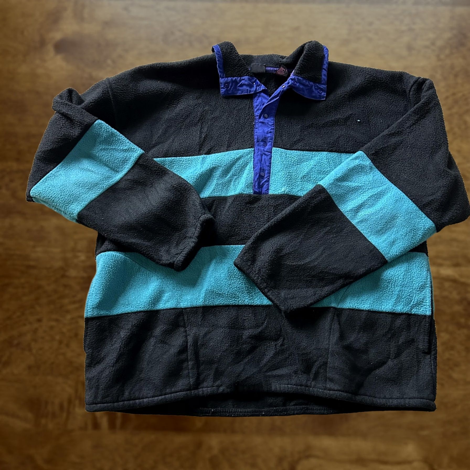 Vintage VINTAGE Zero Proof Jacket Anorak Fleece Snap Pullover Striped Black XL Mens 90s Size US XL / EU 56 / 4 - 1 Thumbnail