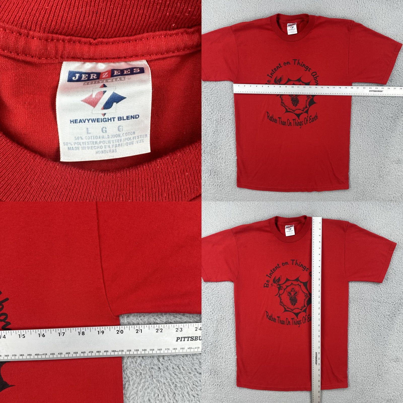 Jerzees VINTAGE Jerzees T-Shirt Red Crew Neck Short Sleeve Large USA Church 2002 Archdiocese Of Santa Fe NM Mens Size US L / EU 52-54 / 3 - 8 Thumbnail