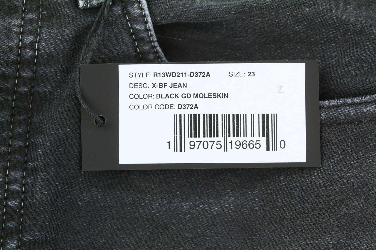 R13 X-BF 23 Black Garment Dyed Moleskin Cropped Jeans 86532 Size 23" - 10 Thumbnail