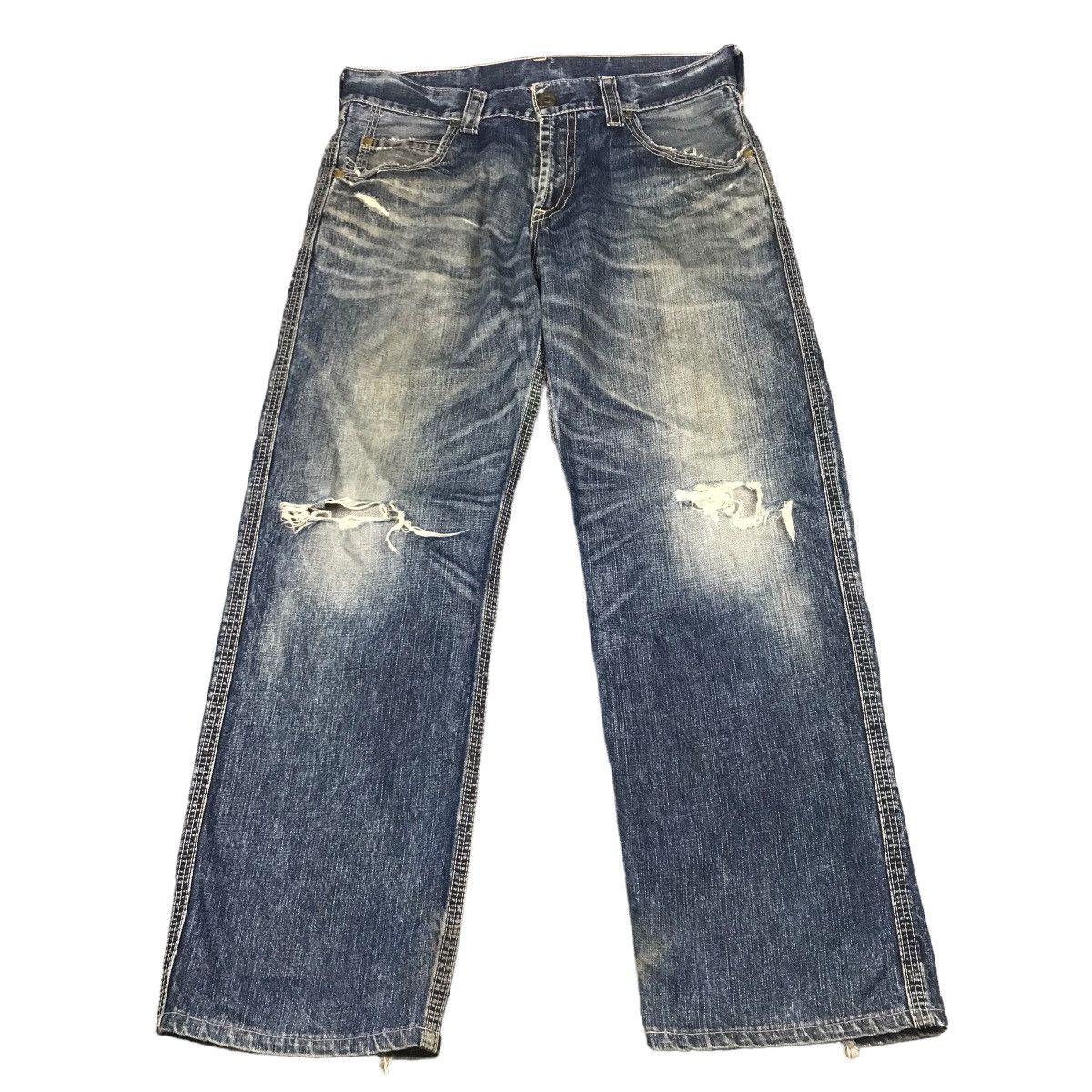 Levi's Vintage Clothing RIPPED DISTRESSED LEVIS BLUE DENIM BAGGY PANTS 142 Size US 34 / EU 50 - 1 Thumbnail