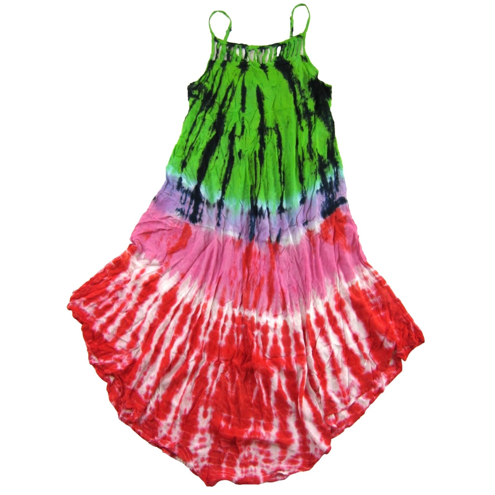 Vintage NWT Beach By Exist Rayon Seafoam Red Green Tie Dye Long Maxi Tank Dress One Size Size ONE SIZE - 2 Thumbnail