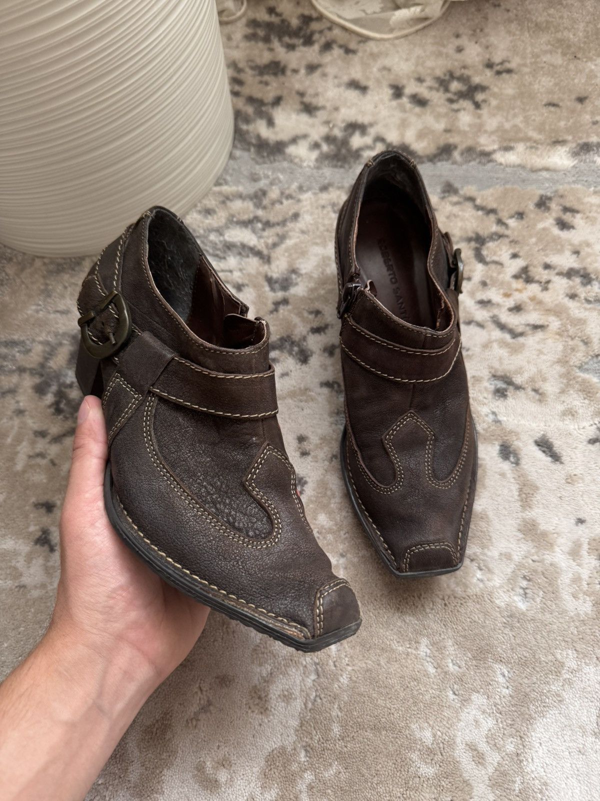 Roberto Cavalli Vintage Roberto Santi Western Leather Buckle Ankle Boots Size US 6.5 / IT 36.5 - 2 Thumbnail