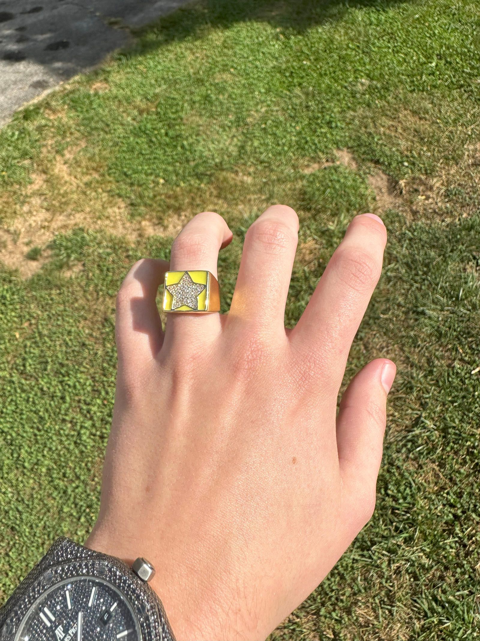 Jewelry Yellow Enamel / Gold Star Ring Adjustable Sizing Size ONE SIZE - 3 Thumbnail