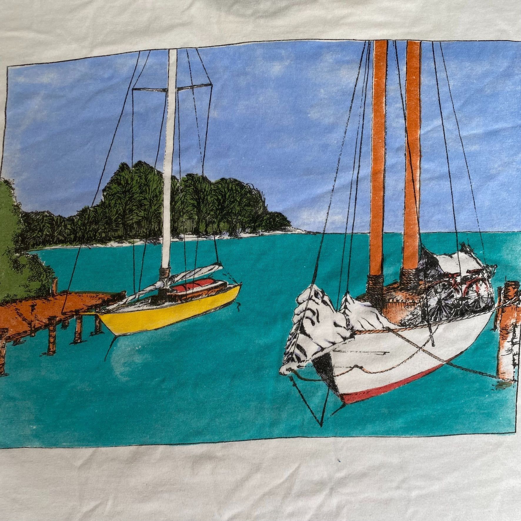 Hanes Vintage 90s Key West Sailing T-Shirt Nautical Preppy Florida Size US XL / EU 56 / 4 - 2 Thumbnail