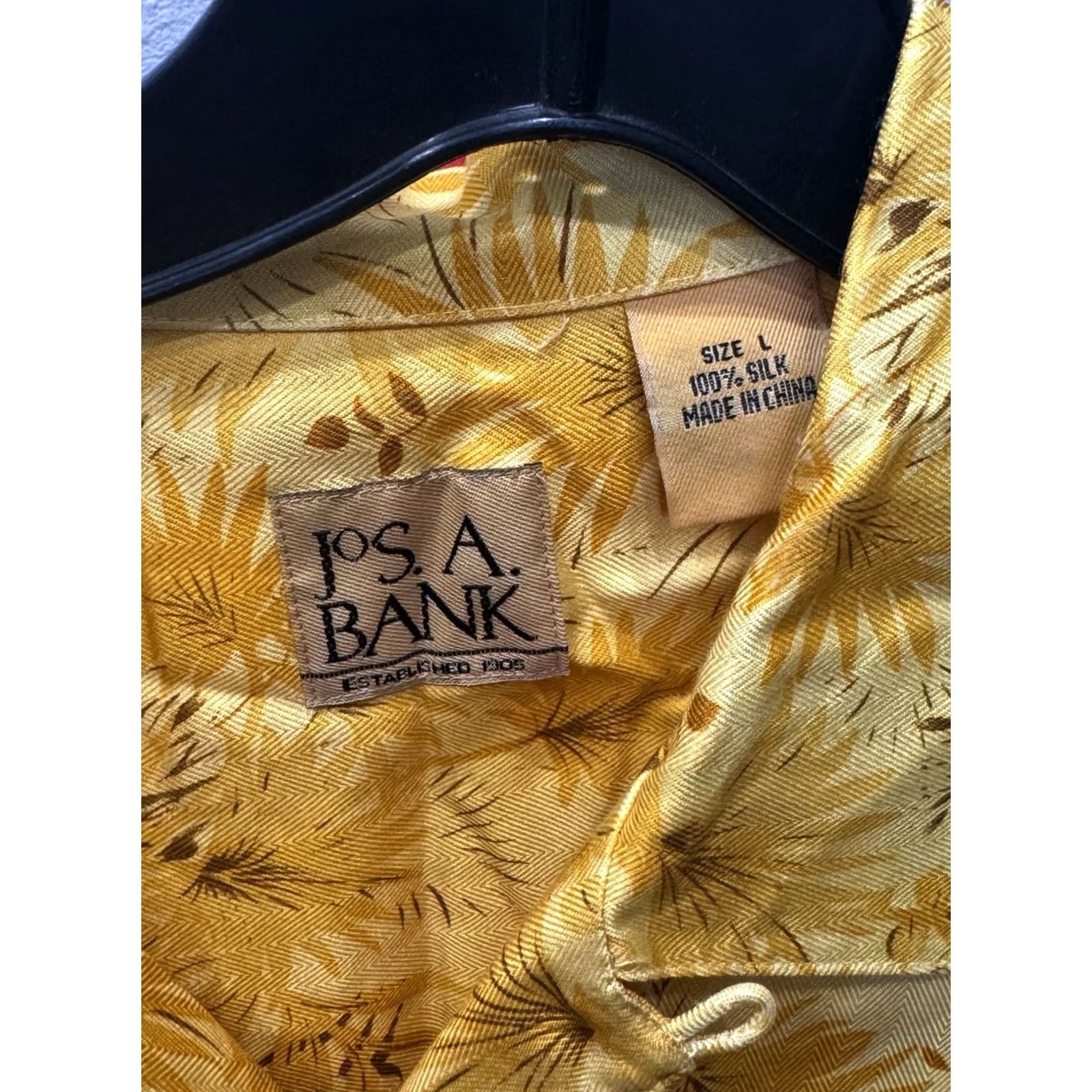 Vintage Jos A Bank Sunshine Yellow Floral Silk SHORT SLEEVE BUTTON UP SHIRT Large Size US L / EU 52-54 / 3 - 5 Thumbnail