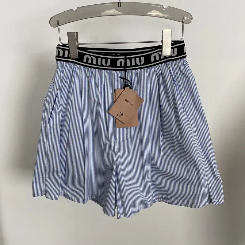 Miu Miu Miu Miu Summer Cotton Blue Striped Shorts 0089 Size 23" - 1 Thumbnail