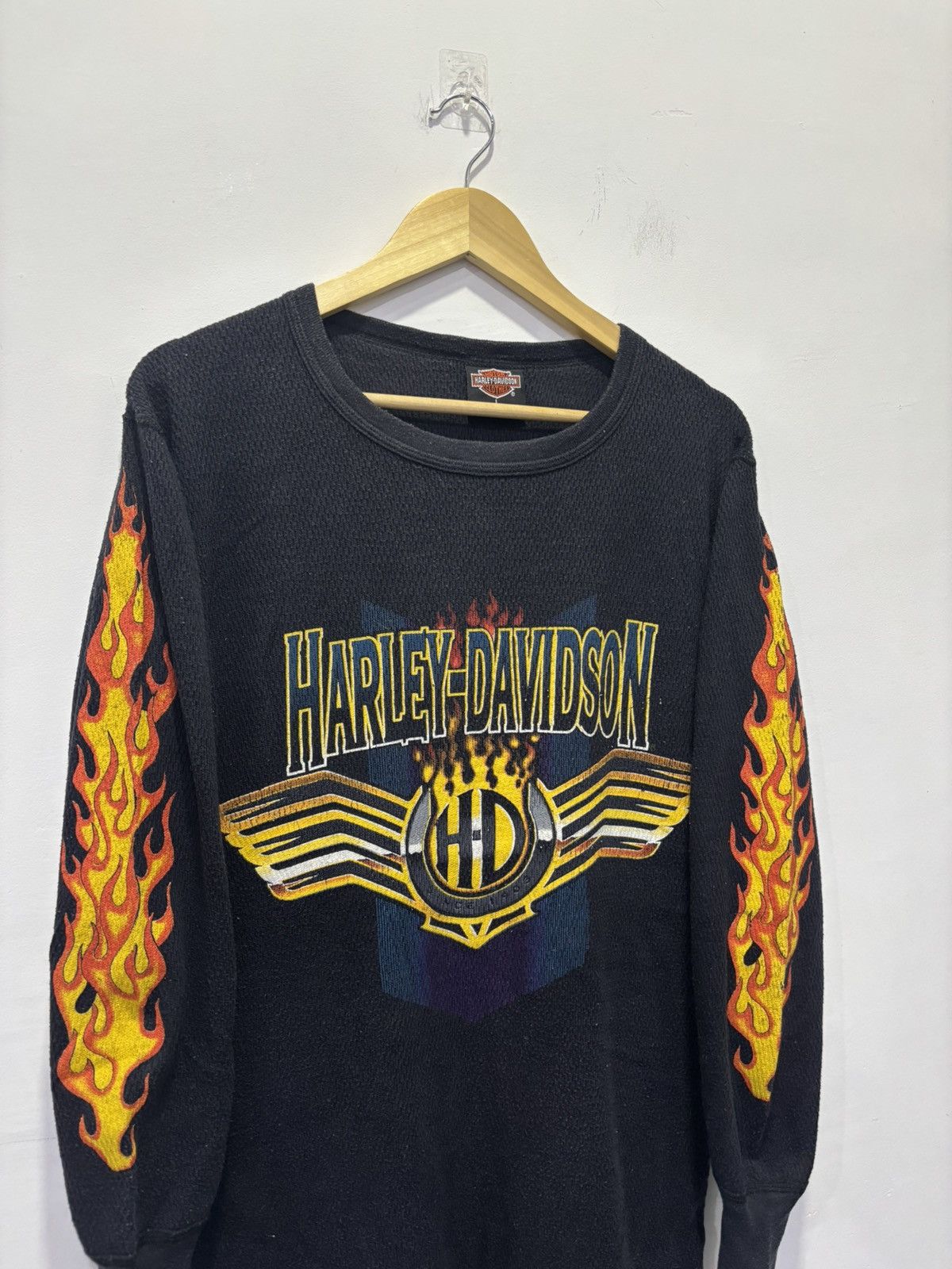 Harley Davidson Vintage 90’s Harley Davidson Flames Thermal Longsleeve Shirt Size US L / EU 52-54 / 3 - 2 Thumbnail