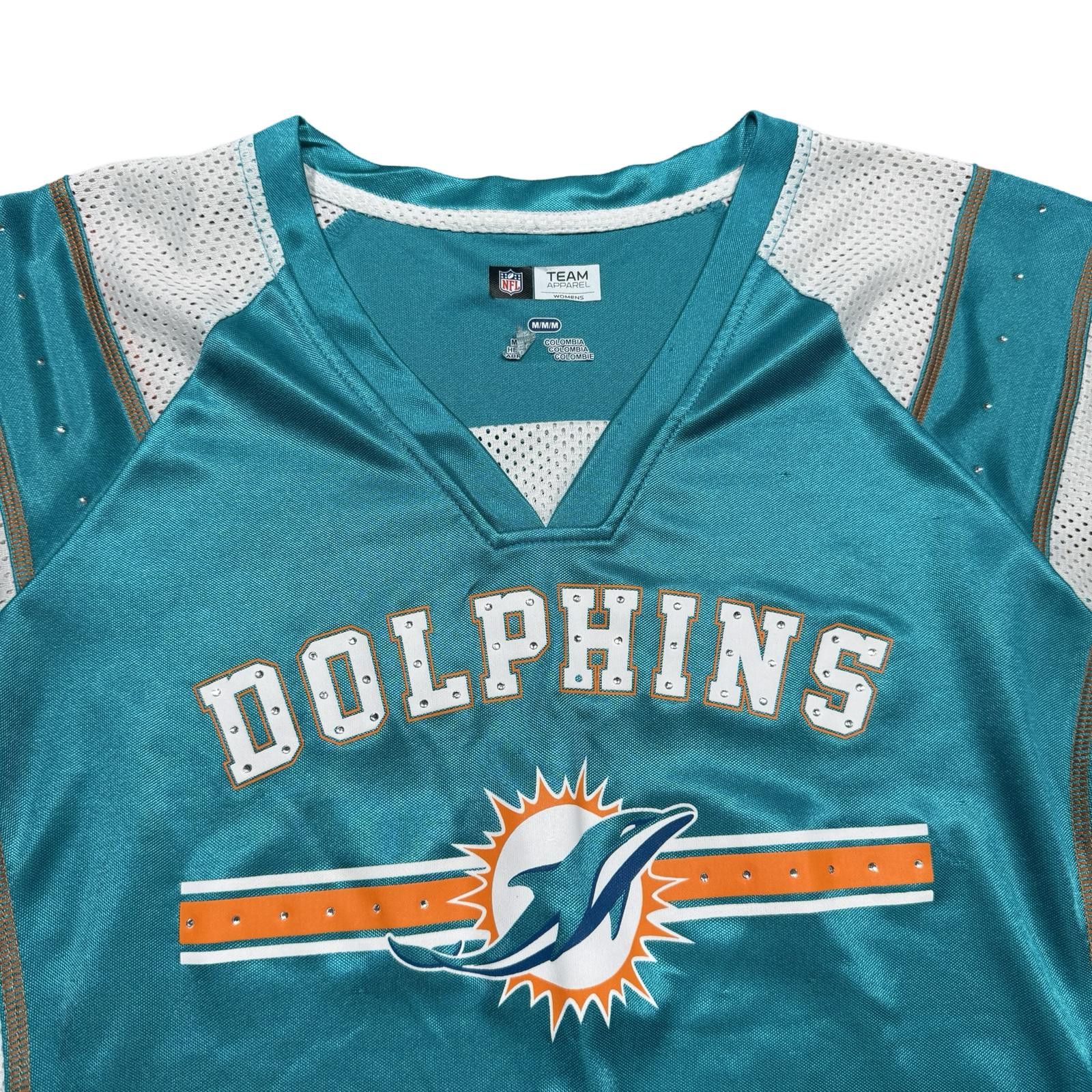 NFL Miami Dolphins Women's V-Neck Jersey Rhinestone Jersey Tee Size M / US 6-8 / IT 42-44 - 3 Thumbnail