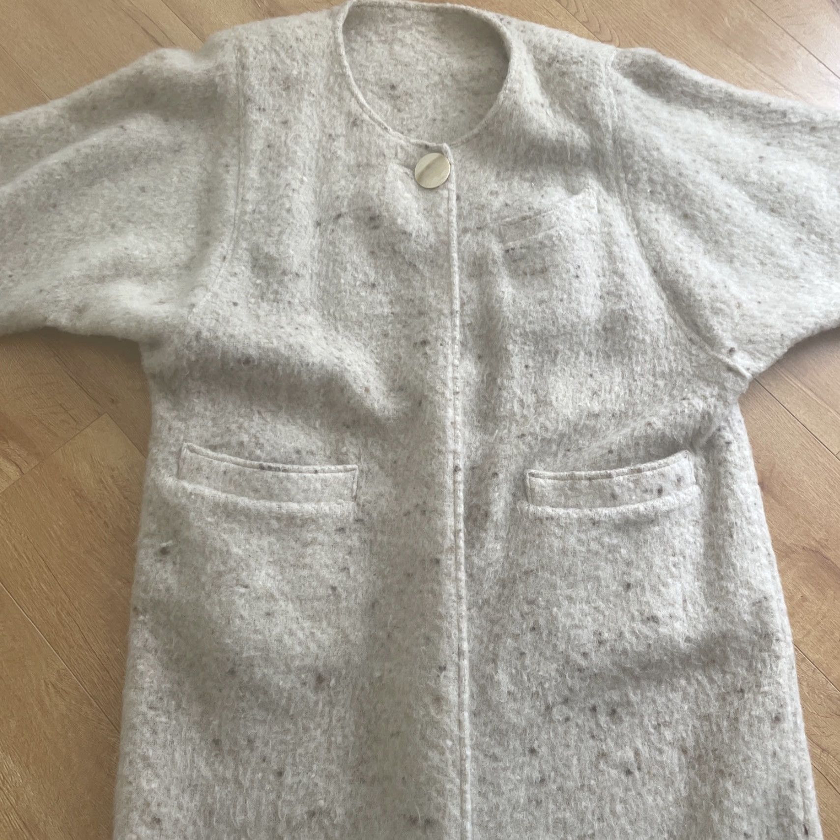 Vintage VINTAGE Bespoke Overcoat Womens Beige Wool Blend Duster Long Large Oversized Button Pockets 70s Bohemian Classic Designer Coat Women Size L / US 10 / IT 46 - 3 Thumbnail