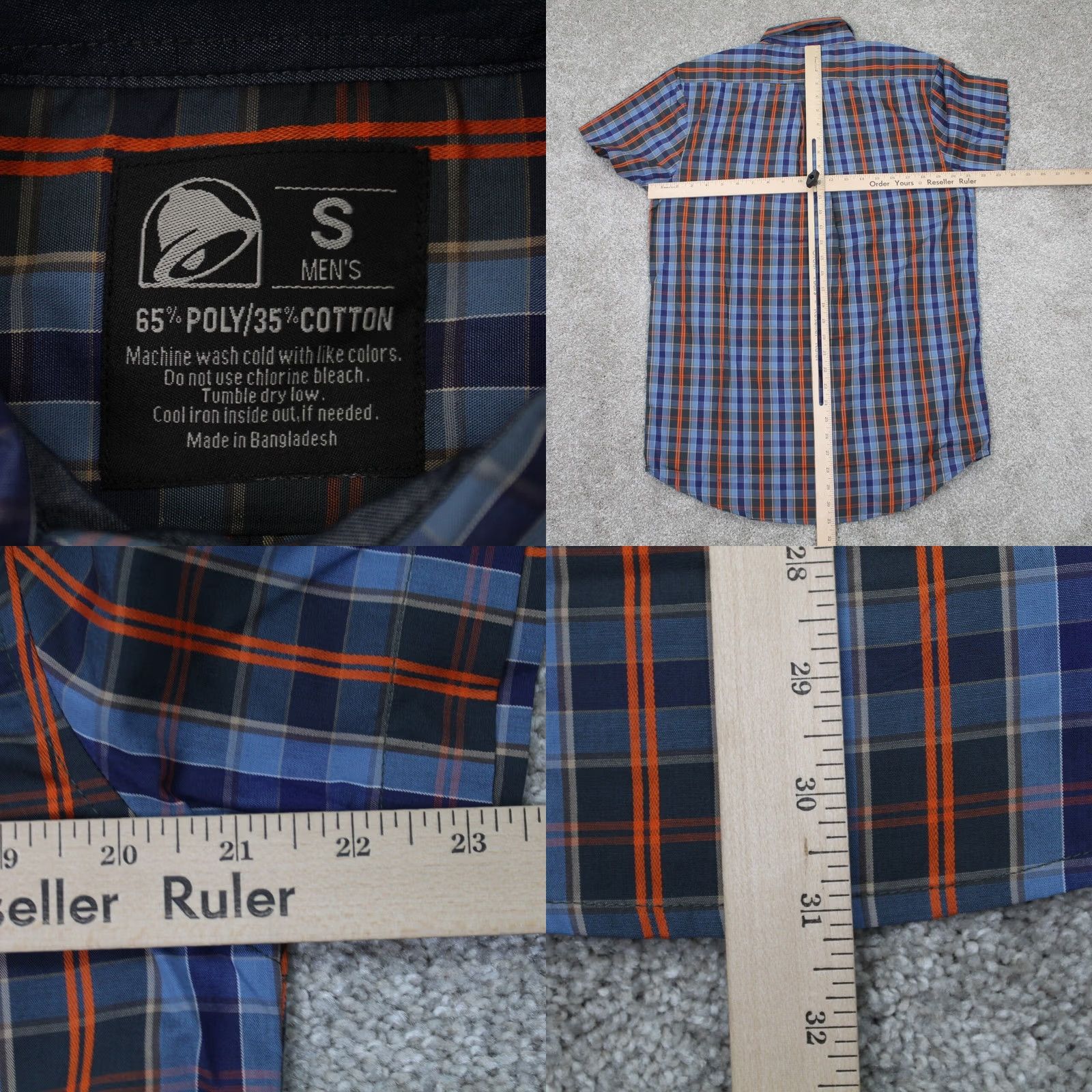 Bell Taco Bell Mens Small Blue/Orange Plaid Short Sleeve Button-Up Shirt Size US S / EU 44-46 / 1 - 8 Thumbnail
