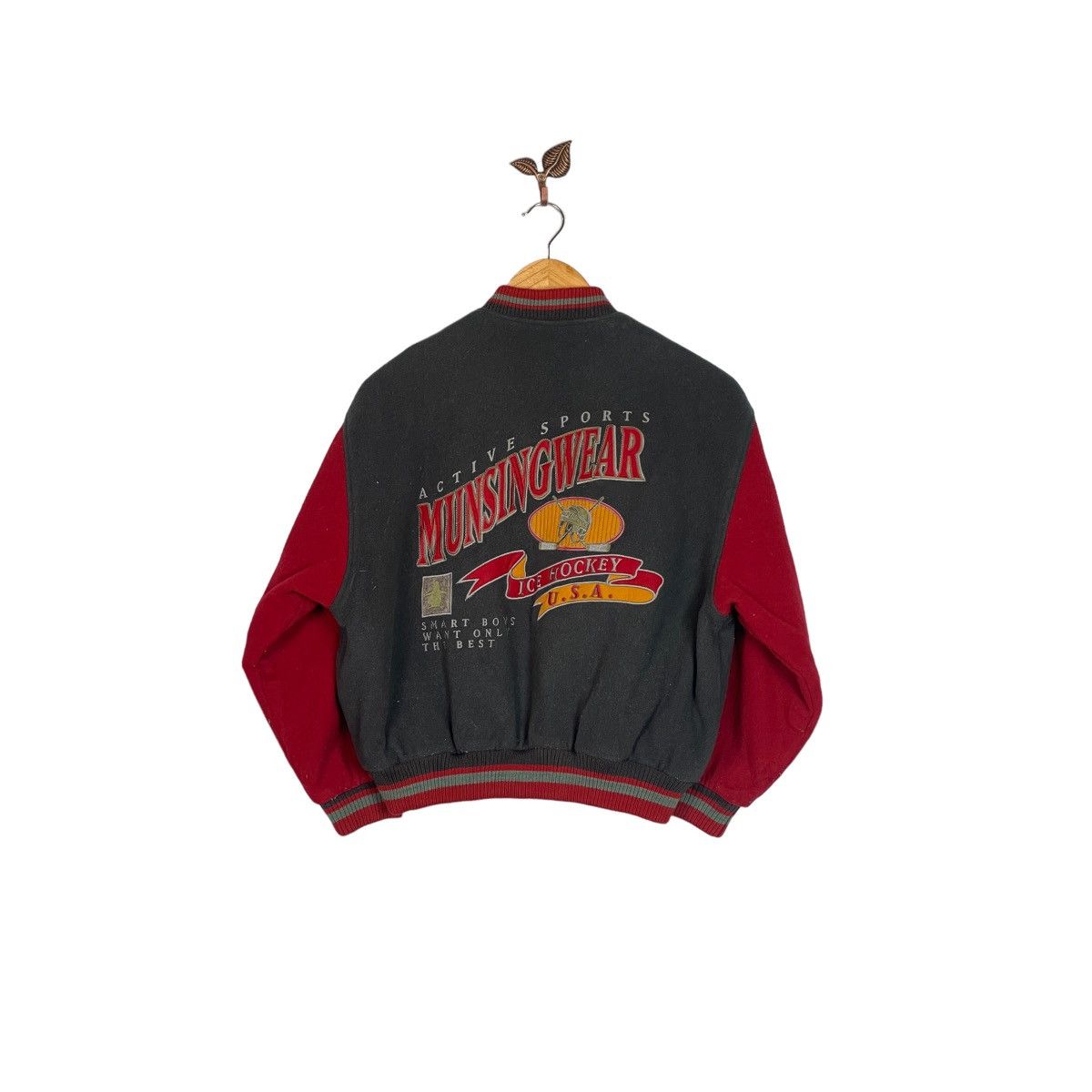 image of Munsingwear Ice Hockey Usa Bomber Jacket in Black, Men's (Size Small)