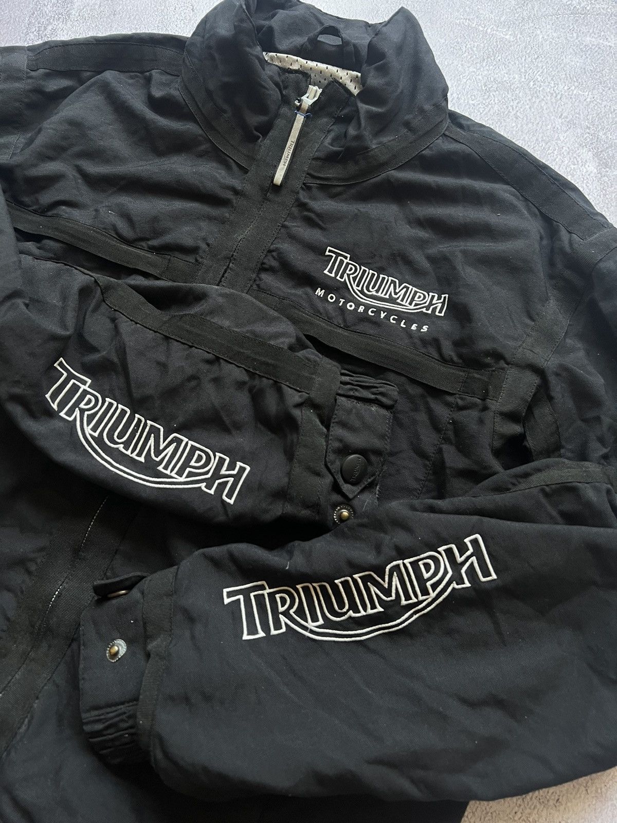 Harley Davidson × Vintage Triumph Motorcycles Big Logo Nylon Bomber Jacket Size:S Size US S / EU 44-46 / 1 - 4 Thumbnail