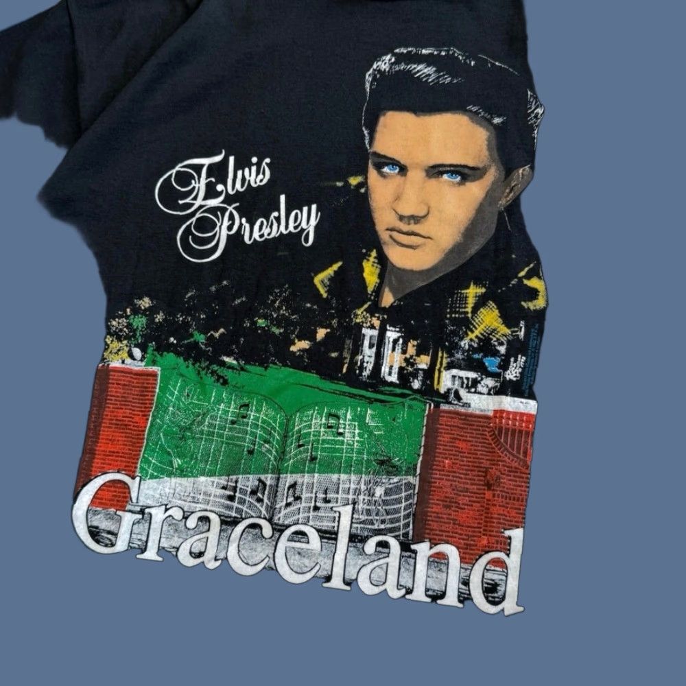 Jerzees VINTAGE 90s Elvis Presley Graceland T-Shirt Jerzees 2XL Black Men Short Sleeve Music Shirt Size US XXL / EU 58 / 5 - 1 Thumbnail
