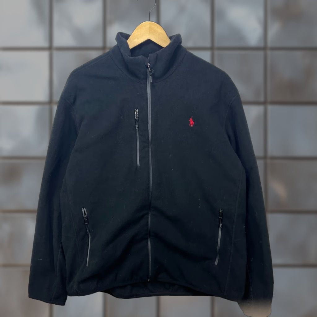 VINTAGE Ralph Lauren Polo Performance Fleece Jacket XL Black Full Zip Men Sweatshirt Sweater