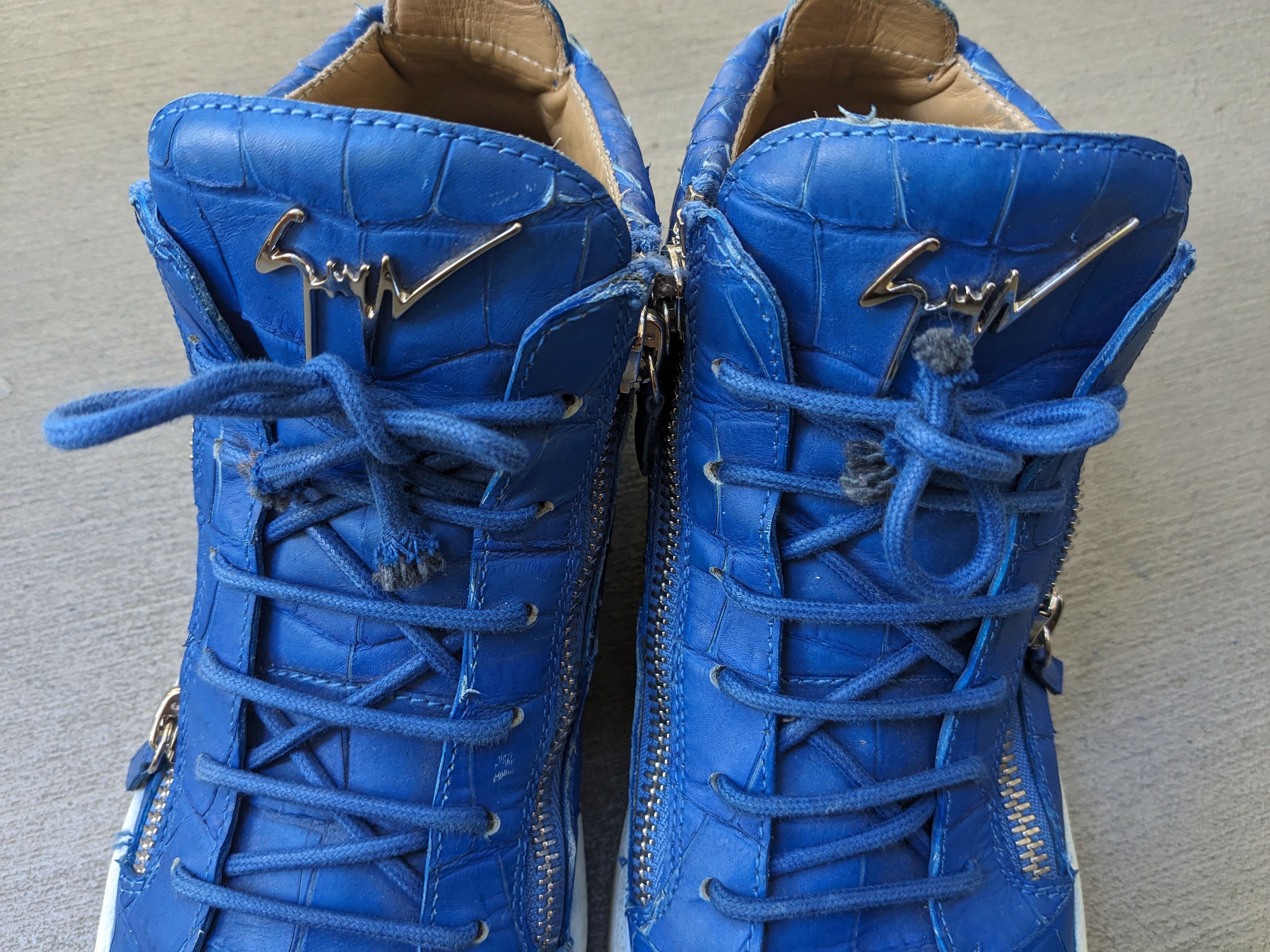 Designer Giuseppe Zanotti High Tops Blue 11 44 Croc Embossed Leather Size US 11 / EU 44 - 4 Thumbnail