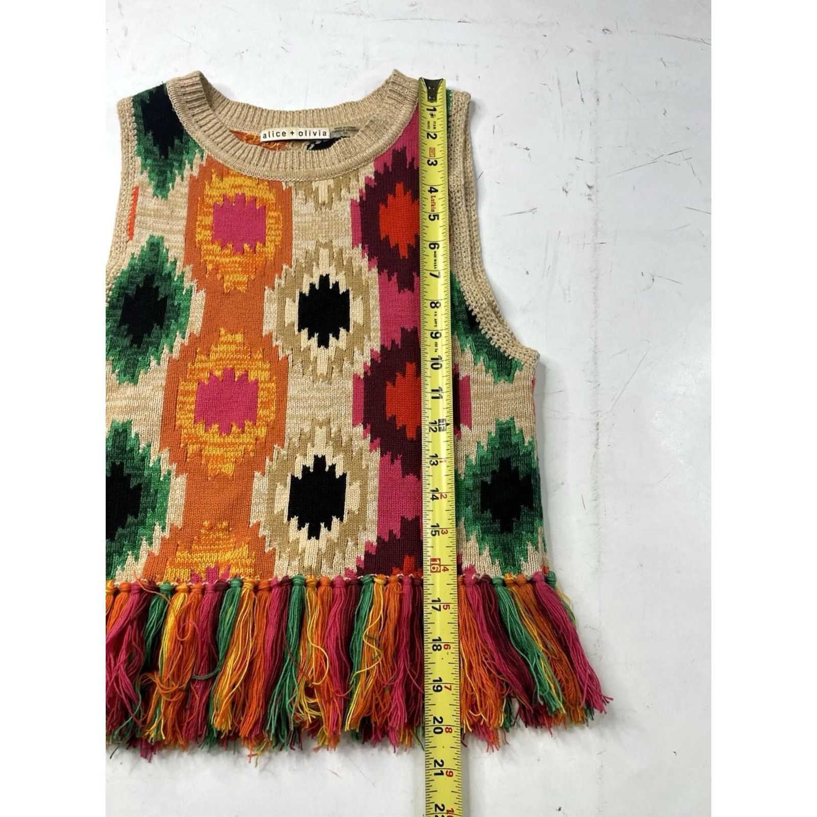Alice + Olivia Alice + Olivia Tank Womens Small Reva Peplum Fringe Aztec Boho Festival Knitting Knit Crew Neck Sleeveless Multicolor XS S M L Size S / US 4 / IT 40 - 4 Thumbnail