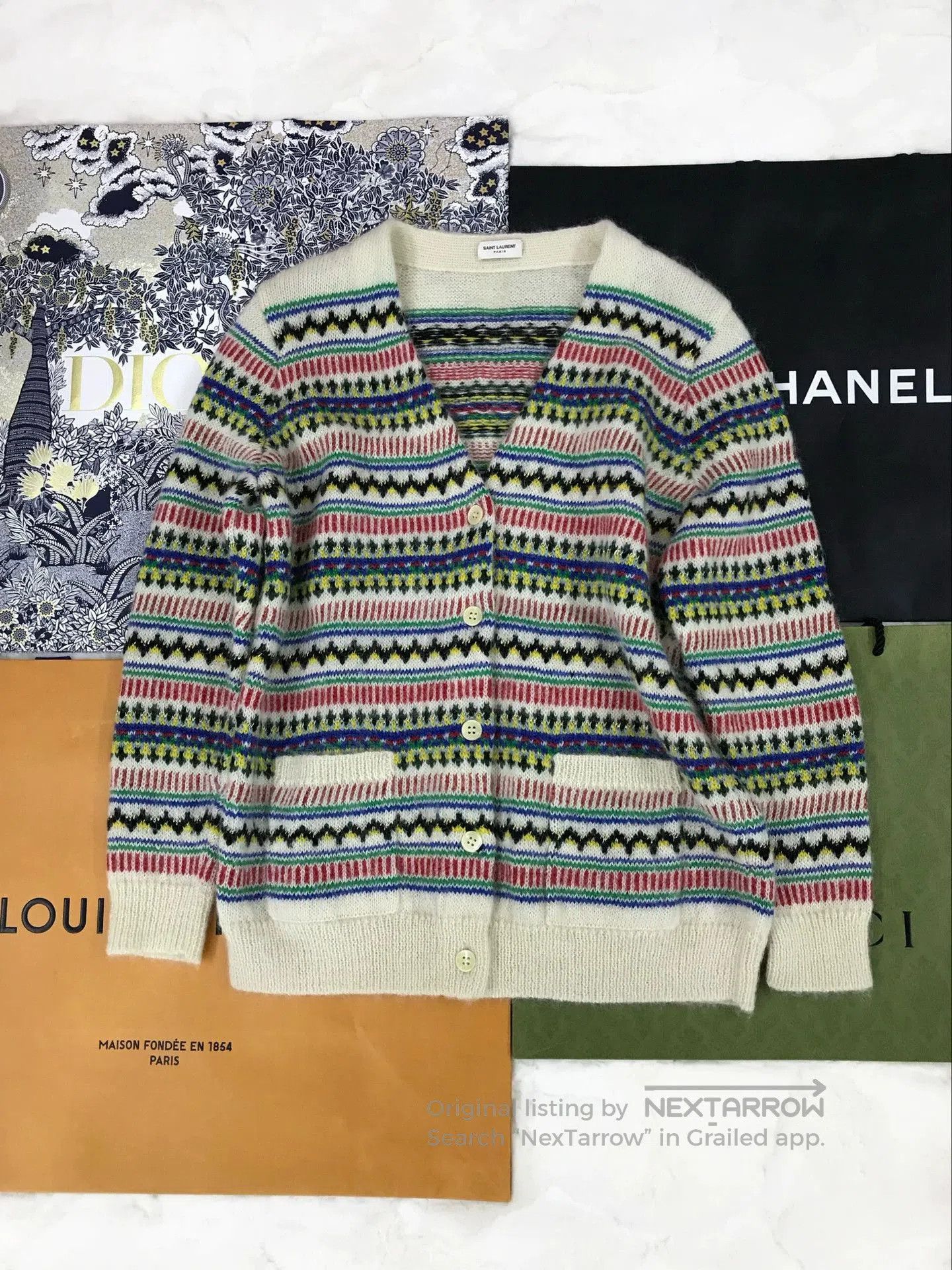 Saint Laurent Paris Saint Laurent Colorful Striped Knit Cardigan. Size XS / US 0-2 / IT 36-38 - 1 Thumbnail