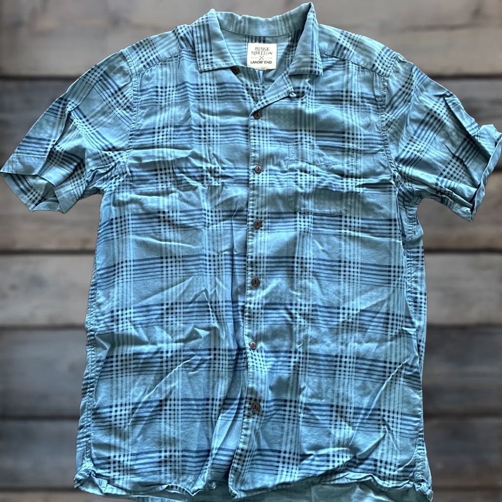 Lands' End Lands' End Blake Shelton Short Sleeve Button-Up Men Large Blue Striped Flannel A3 Size US L / EU 52-54 / 3 - 1 Thumbnail