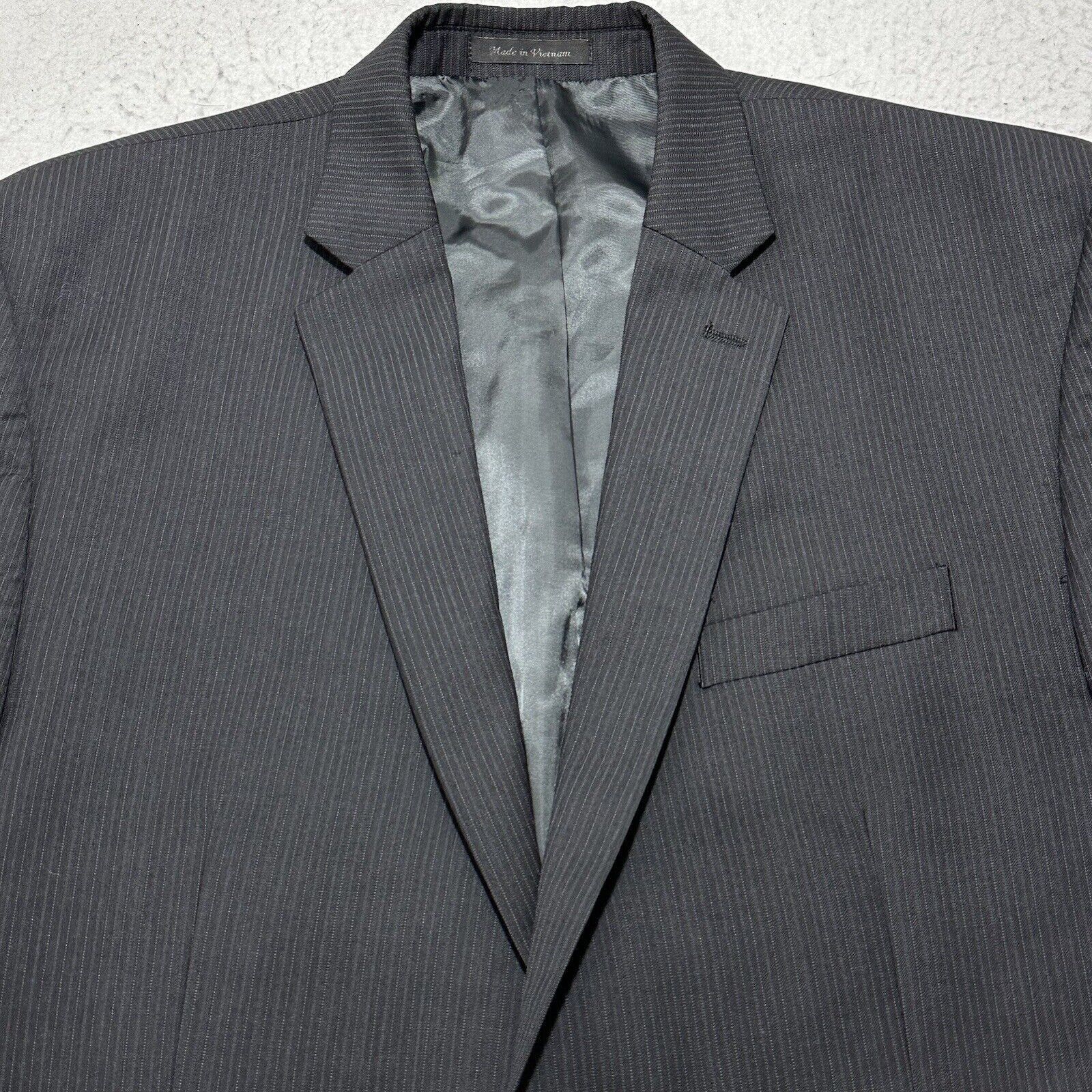 Chaps Chaps Wool Blend Suit Jacket Dark Gray Striped Coat 48L Size 48L - 2 Thumbnail