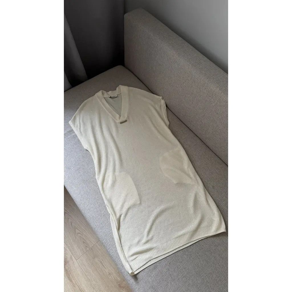 Brunello Cucinelli Brunello Cucinelli Beige Sequin Linen Silk Knit Mini Dress L Size L / US 10 / IT 46 - 3 Thumbnail