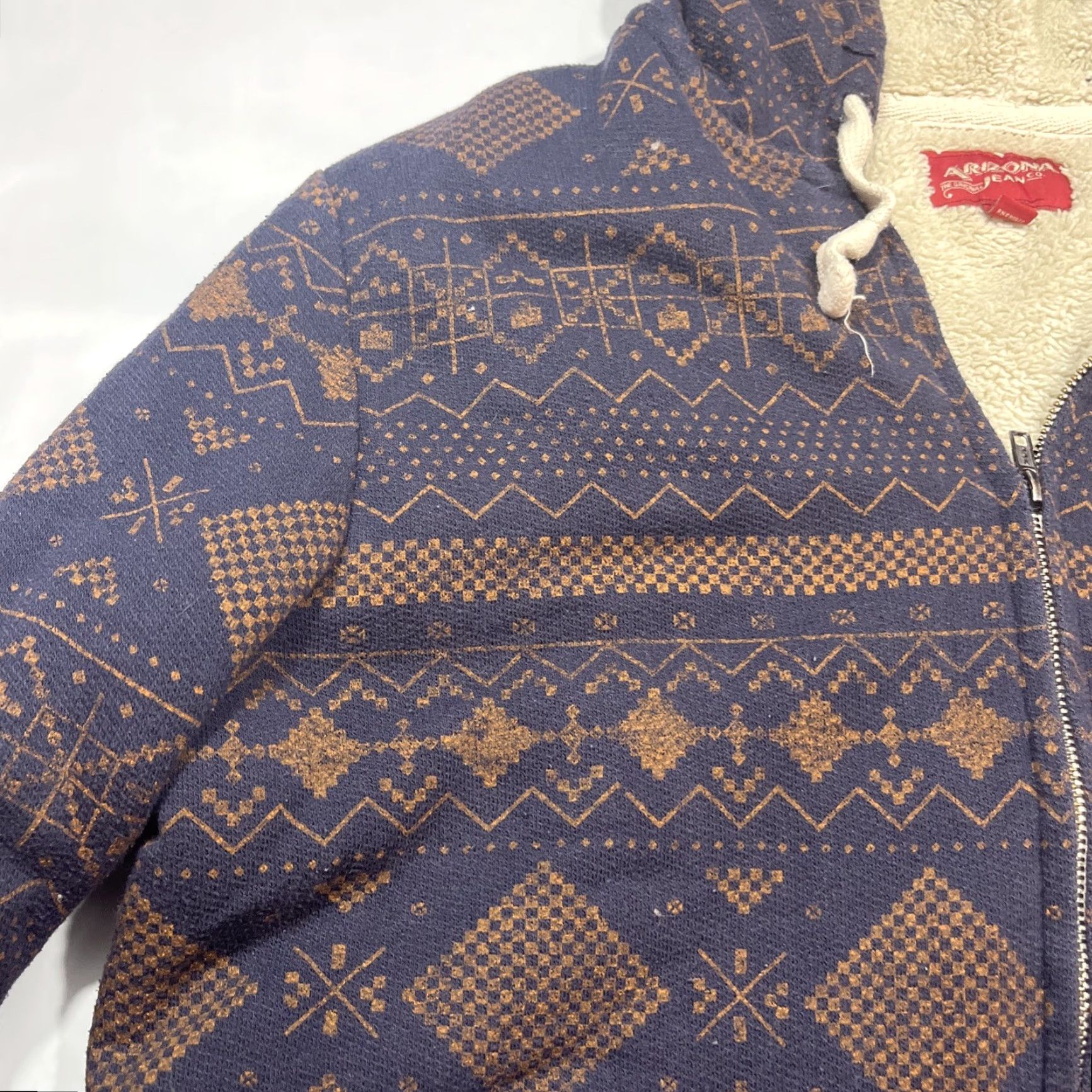 Vintage VINTAGE Arizona Jeans Hoodie L Mens BLUE Sherpa Fleece Lined Full Zip Geometric Fair Isle 90s Winter Street Mens Size US L / EU 52-54 / 3 - 5 Thumbnail