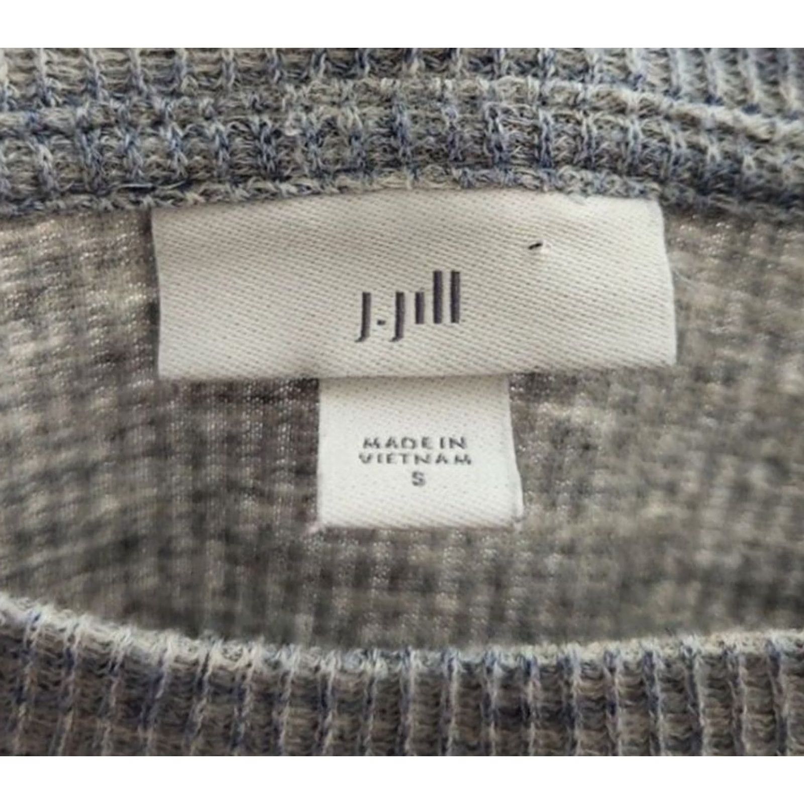 J. Jill J. Jill Womens Sweater Pullover Blue Gray Trim Cotton Blend Thermal Knit 3/4 Sleeve Size S Womens Size S / US 4 / IT 40 - 4 Thumbnail