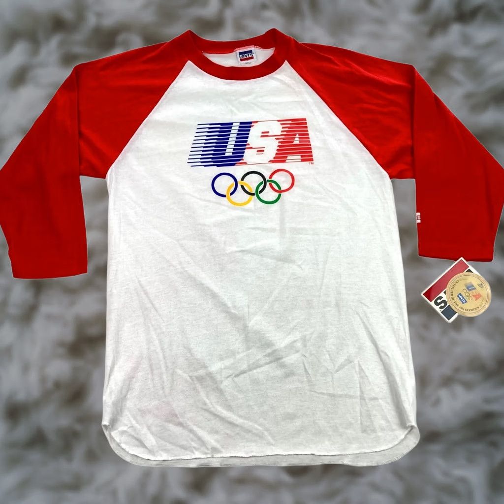 Levi's VTG Levi's 1984 Olympics Raglan Baseball T-Shirt Mens White Red 3/4 Sleeve Medium USA Raglan Graphic Tee Vintage Size US L / EU 52-54 / 3 - 1 Thumbnail