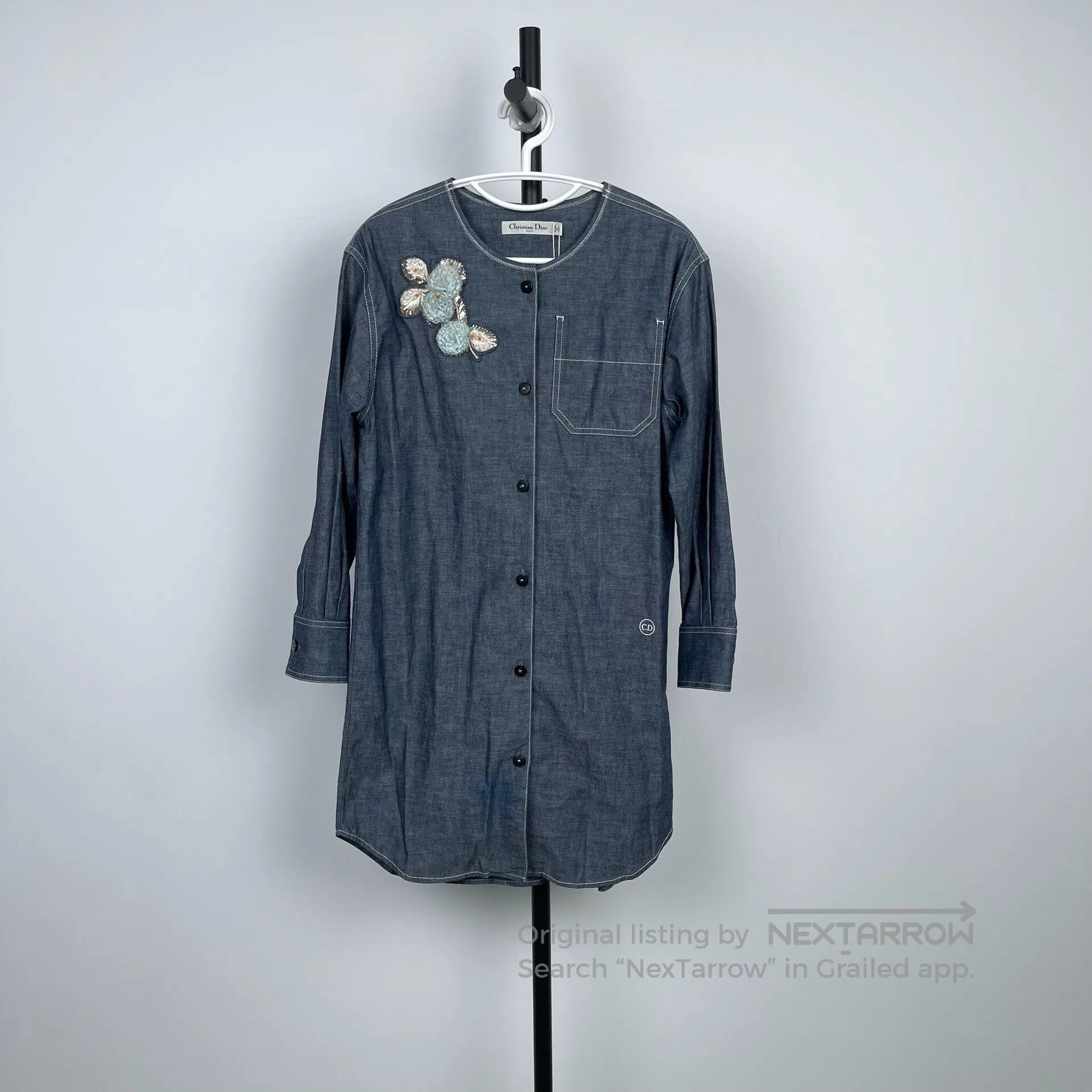 Dior Dior Blue Denim Embroidered Floral Long-sleeve Dress| Size XXS / US 00 / IT 34 - 1 Thumbnail