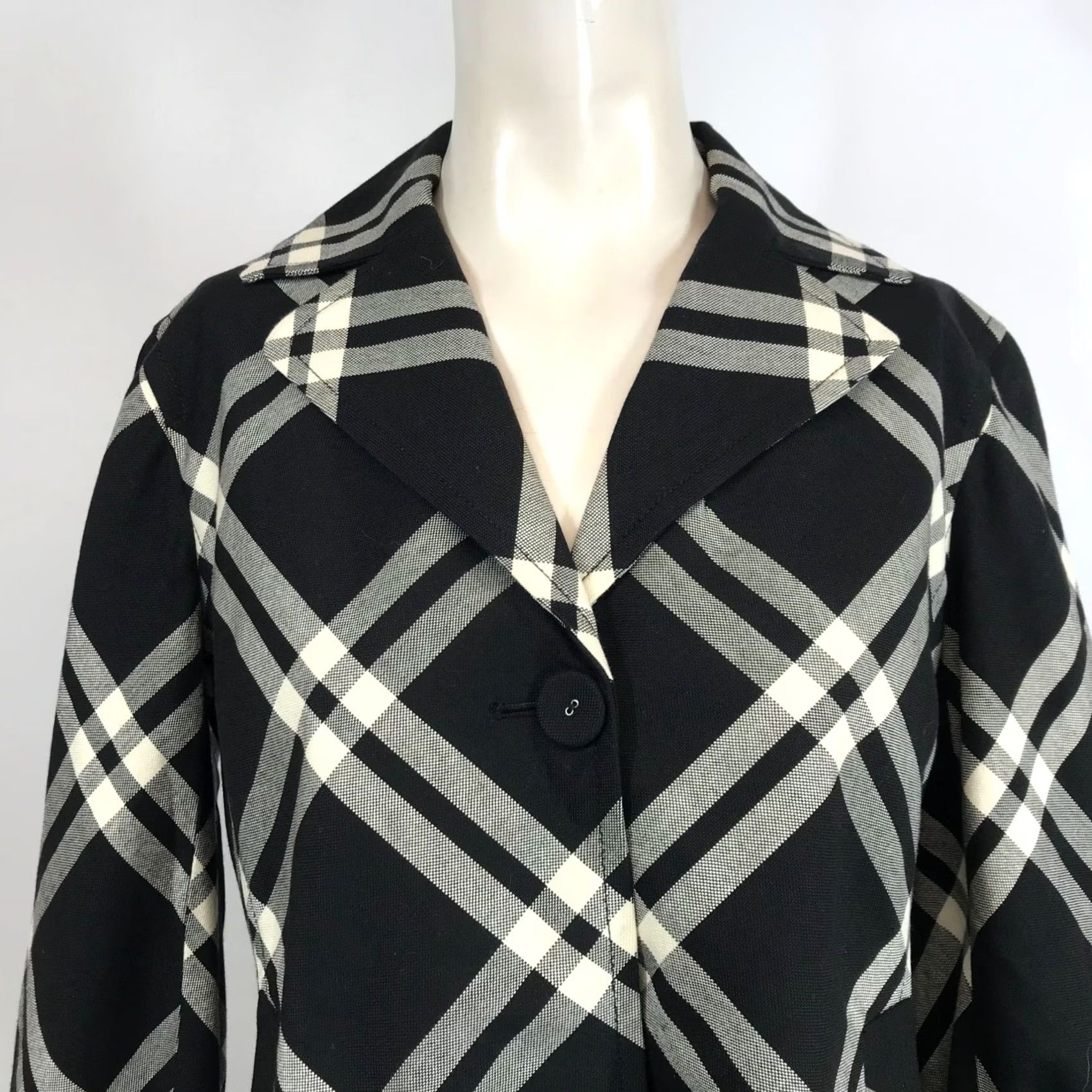 Talbots Talbots Women's 8 Jacket Black/White Lined Cotton Blend Button Up Plaid Size M / US 6-8 / IT 42-44 - 2 Thumbnail