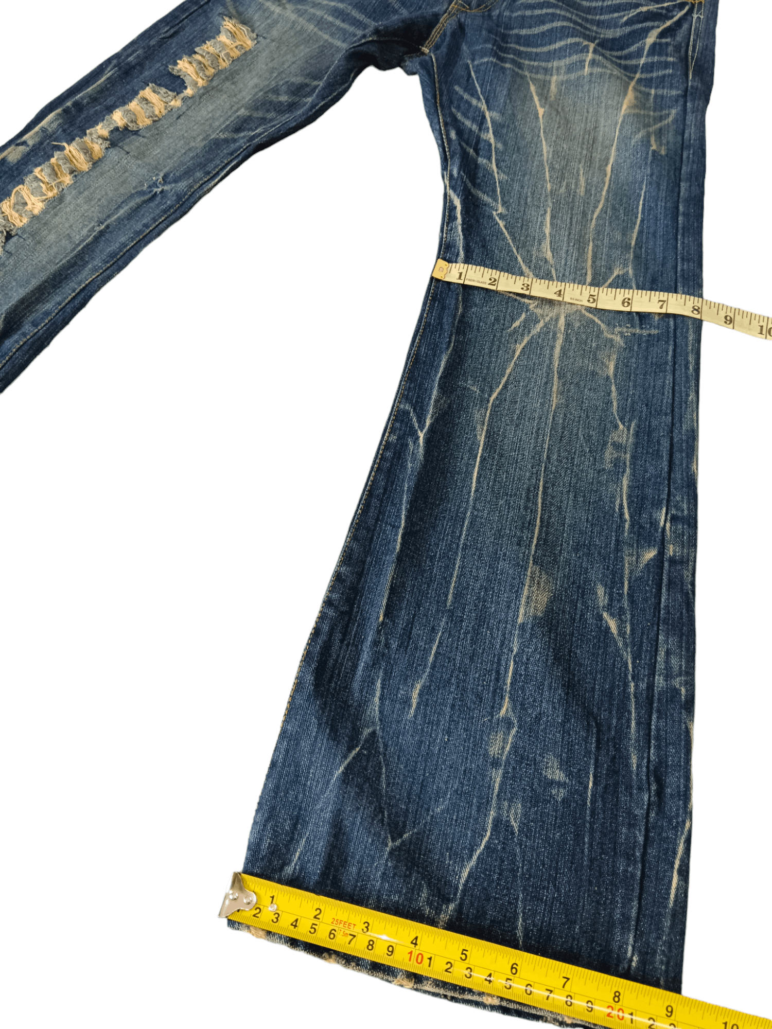 Japanese Brand 💥Punk💥 Spider Web Distressed Flare Denim Size US 32 / EU 48 - 9 Thumbnail