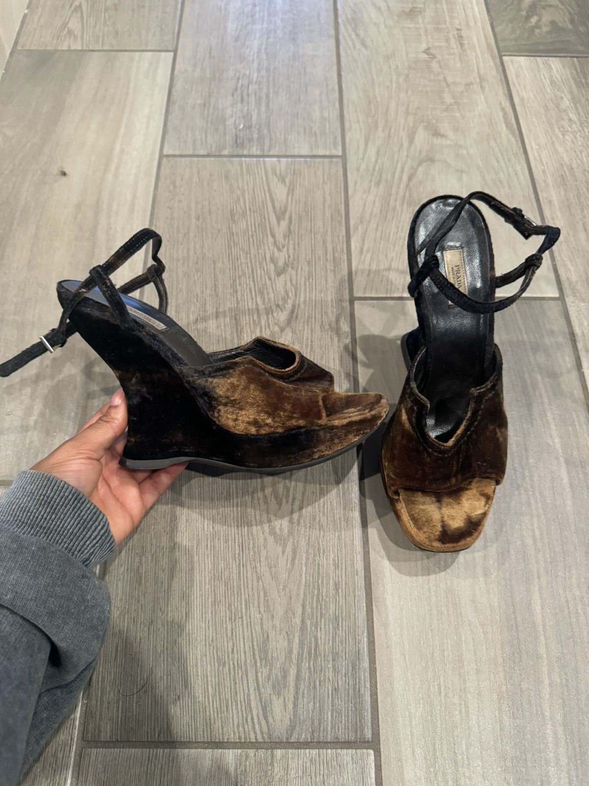 Prada Velvet Prada Wedges Size US 7 / IT 37 - 3 Thumbnail