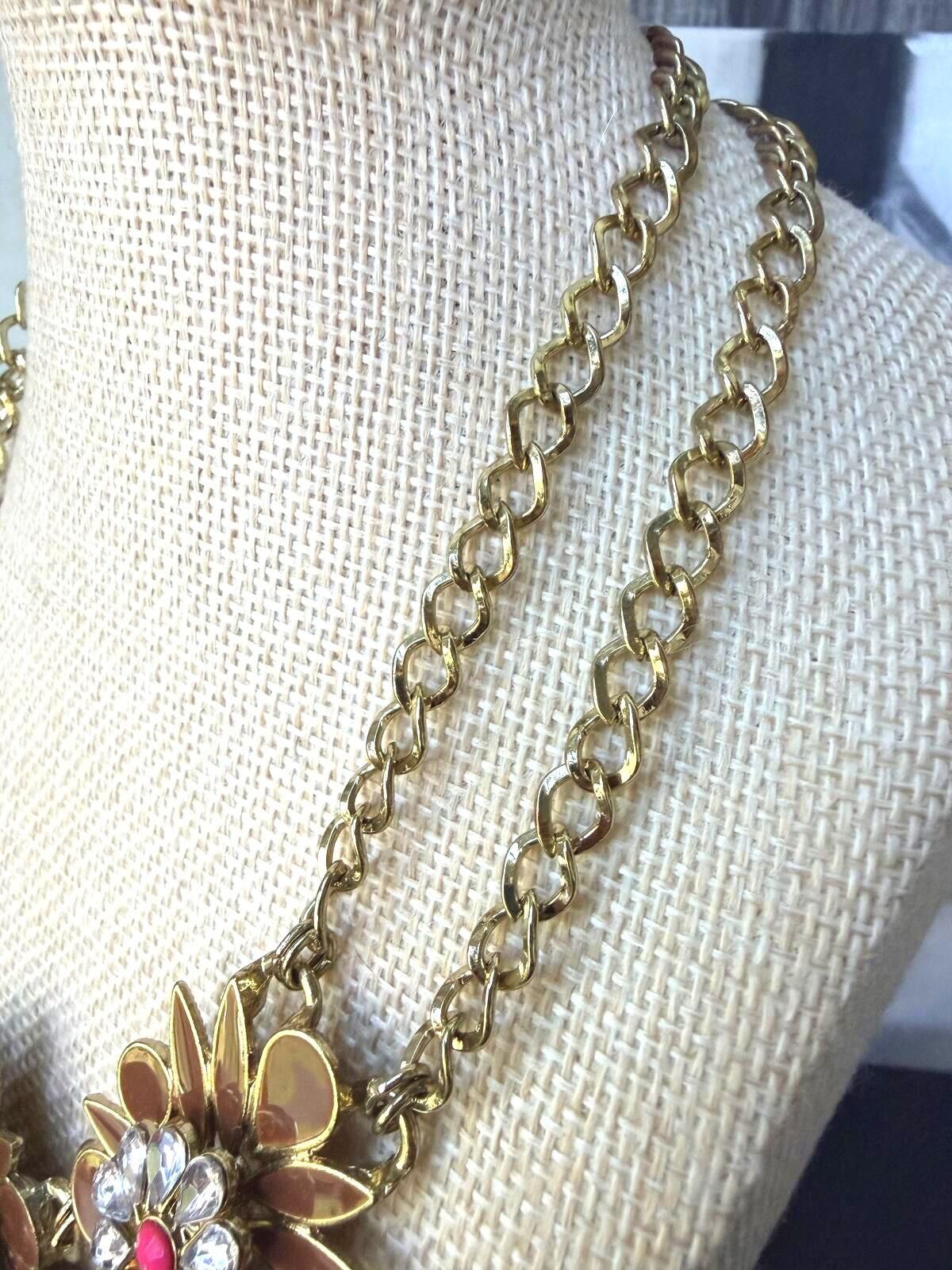 Other NY & Co Floral Statement Bib Necklace Rhinestone Gold Size ONE SIZE - 4 Thumbnail