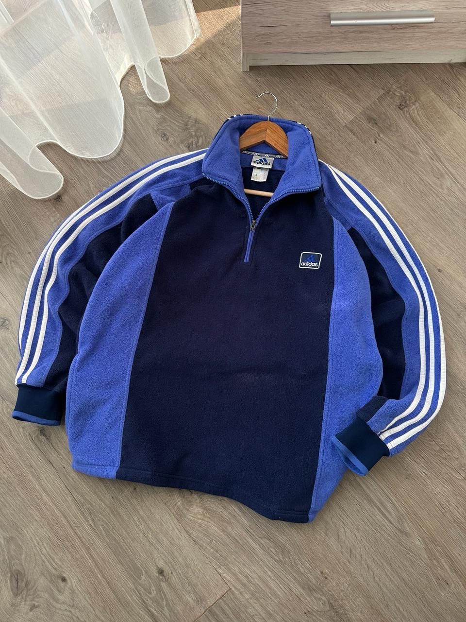 Adidas × Vintage Vintage Adidas 1/4 zip fleece blue hoodie Size US M / EU 48-50 / 2 - 9 Thumbnail