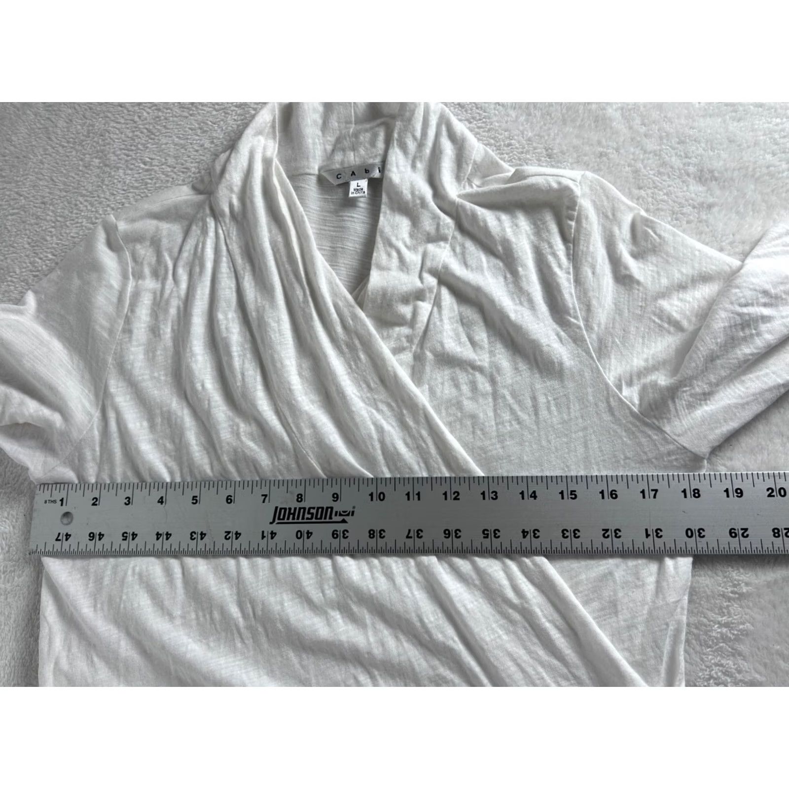 Vintage Cabi Womens White Long Sleeve Blouse Large Lightweight 100% Cotton Faux Wrap Top Size L / US 10 / IT 46 - 6 Thumbnail