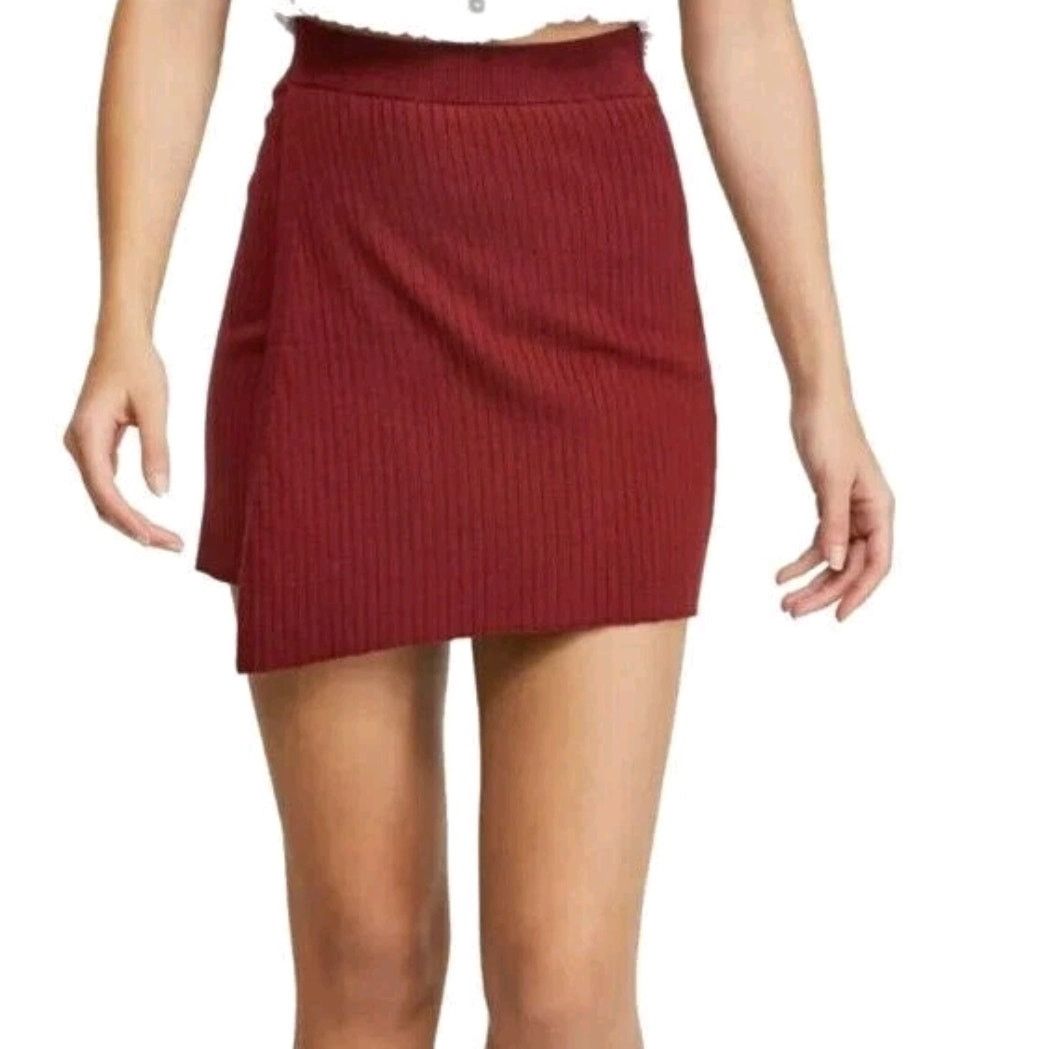 Free People Free People Wine Faux Wrap Ribbed Knit Skirt Size Medium NWT Size 24" / US 00 / IT 34 - 1 Thumbnail