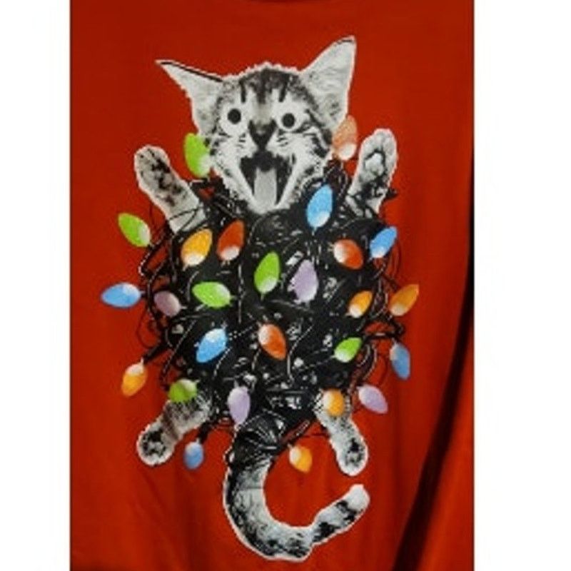 Mad Engine Mad Engine Womens Large Red Cat Glitter Christmas Sweatshirt Size L / US 10 / IT 46 - 2 Thumbnail