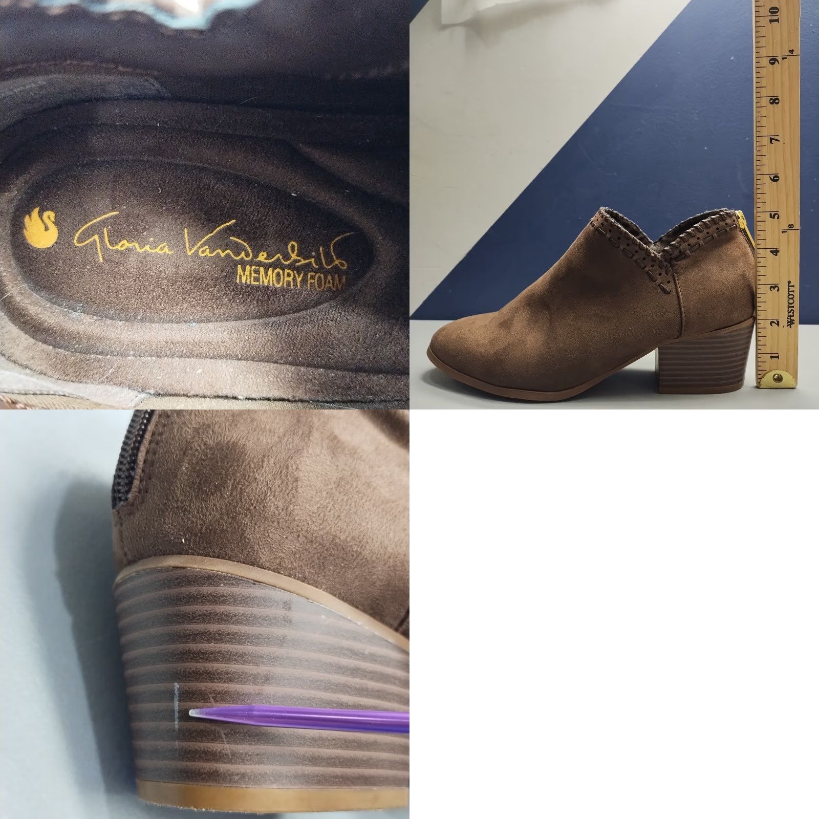 Gloria Vanderbilt Gloria Vanderbilt Womens Bootie Size 8.5 Brown Memory Foam Back Zip Ankle Boot Size US 9 / IT 39 - 8 Thumbnail