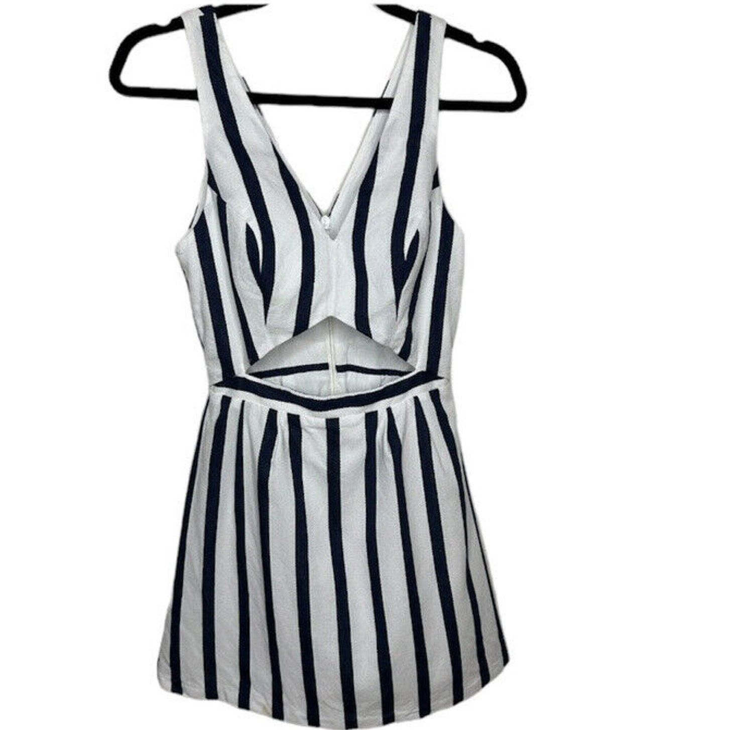 Topshop Topshop Navy White Stripe Waist Cutout VNeck Mini Dress 4 Size S / US 4 / IT 40 - 1 Thumbnail