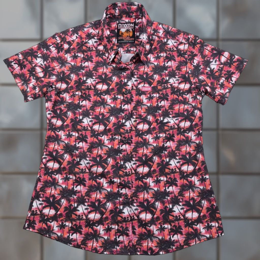Dixxon Daiquiri Dreams Shirt Womens Medium Hawaiian Aloha Button Up Short Sleeve