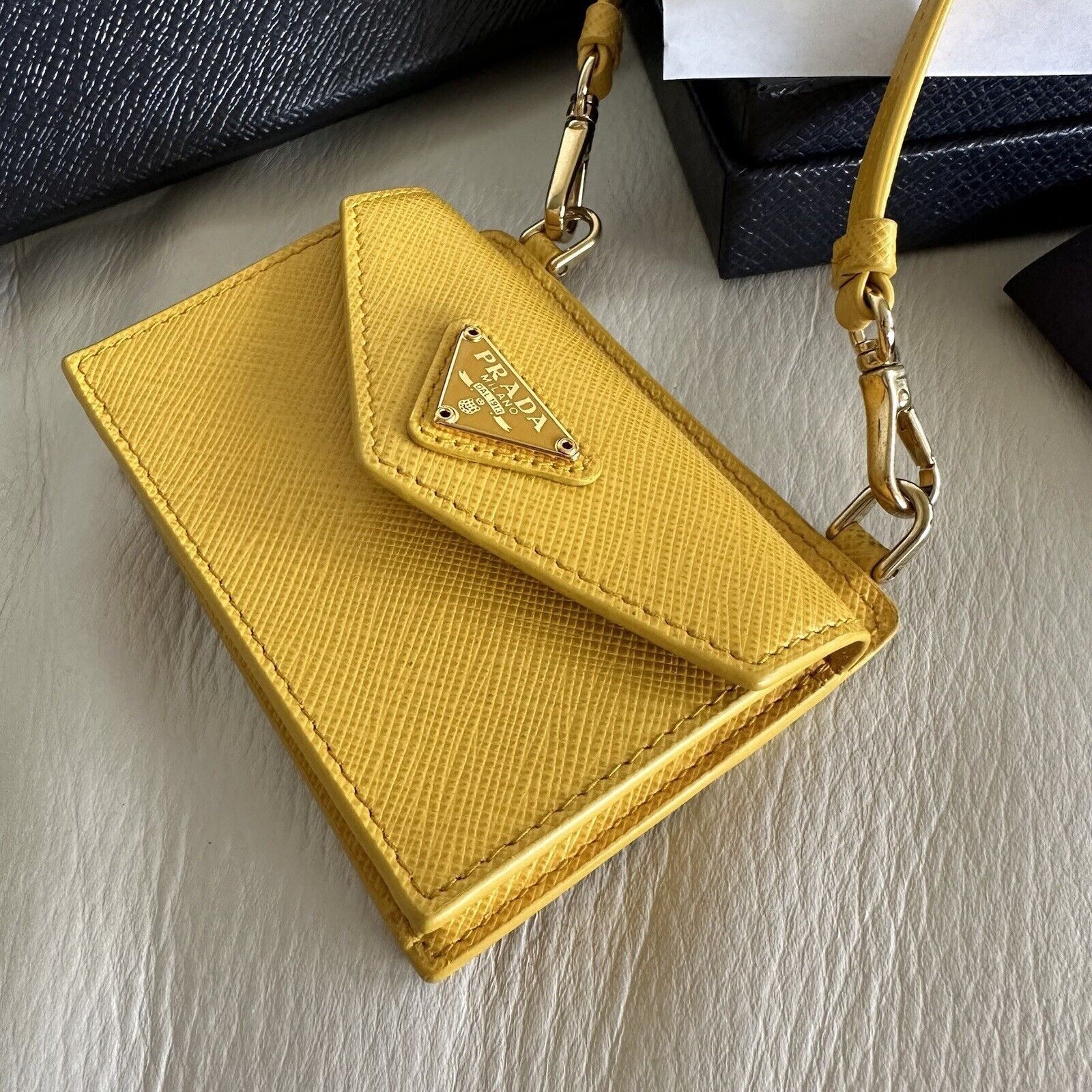 Prada NEW PRADA Prada Saffiano Leather Card Holder In Sunny Yellow Size ONE SIZE - 4 Thumbnail
